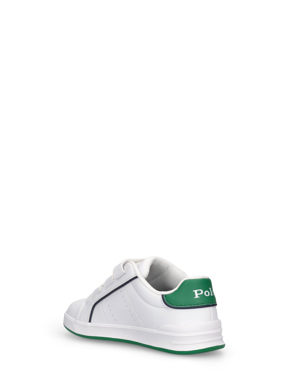 Shop Ralph Lauren Logo Faux Leather Strap Sneakers In 白色,绿色