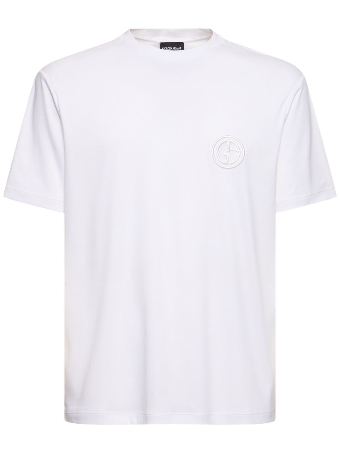 Giorgio Armani Logo Embroidery Cotton T-shirt In Optic White