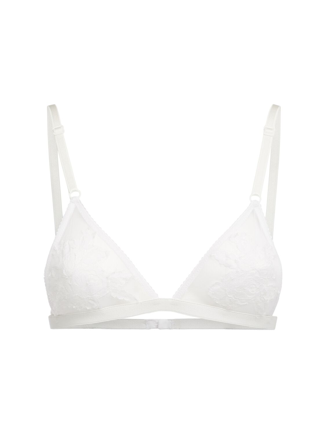 Dolce & Gabbana Tulle Triangle Bra W/ Lace Embroidery In 白色