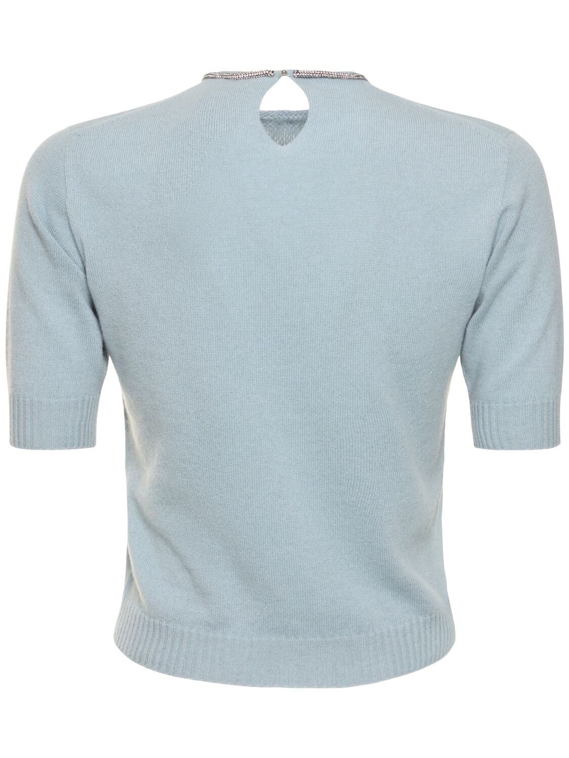 Shop Giorgio Armani Single Jersey Embellished Top In Light Blue