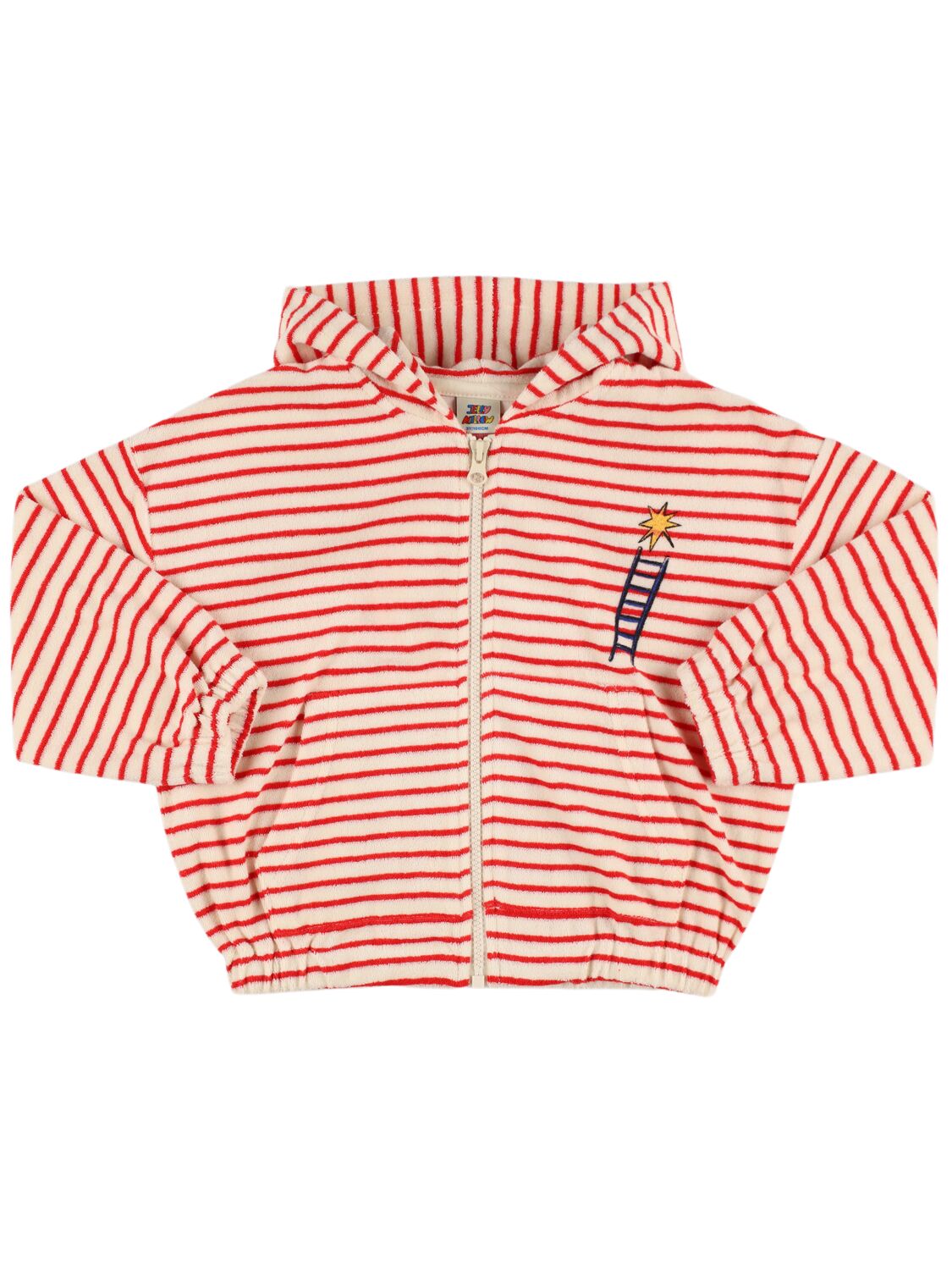 Jellymallow Kids' Striped Cotton Blend Zip Hoodie In Red