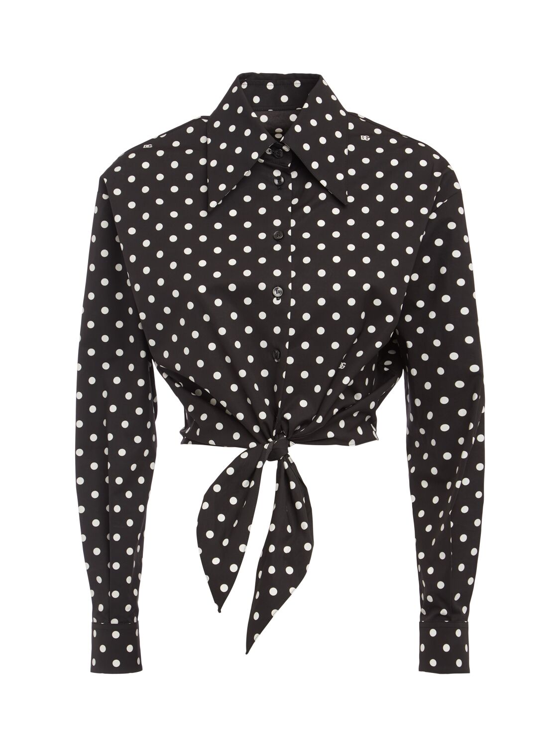 Dolce & Gabbana Poplin Dots Front Knot Shirt In White,black