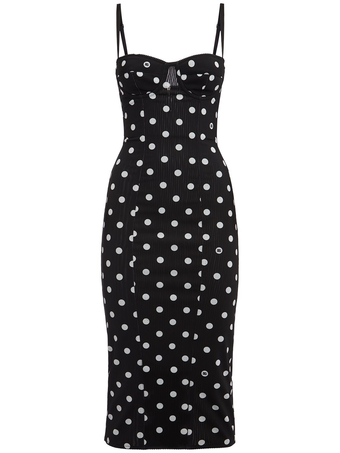 Shop Dolce & Gabbana Polka Dots Printed Midi Dress In White,black