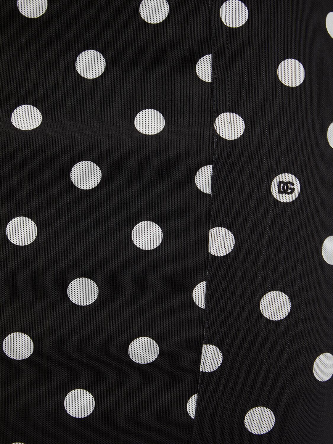 Shop Dolce & Gabbana Polka Dots Printed Midi Dress In White,black