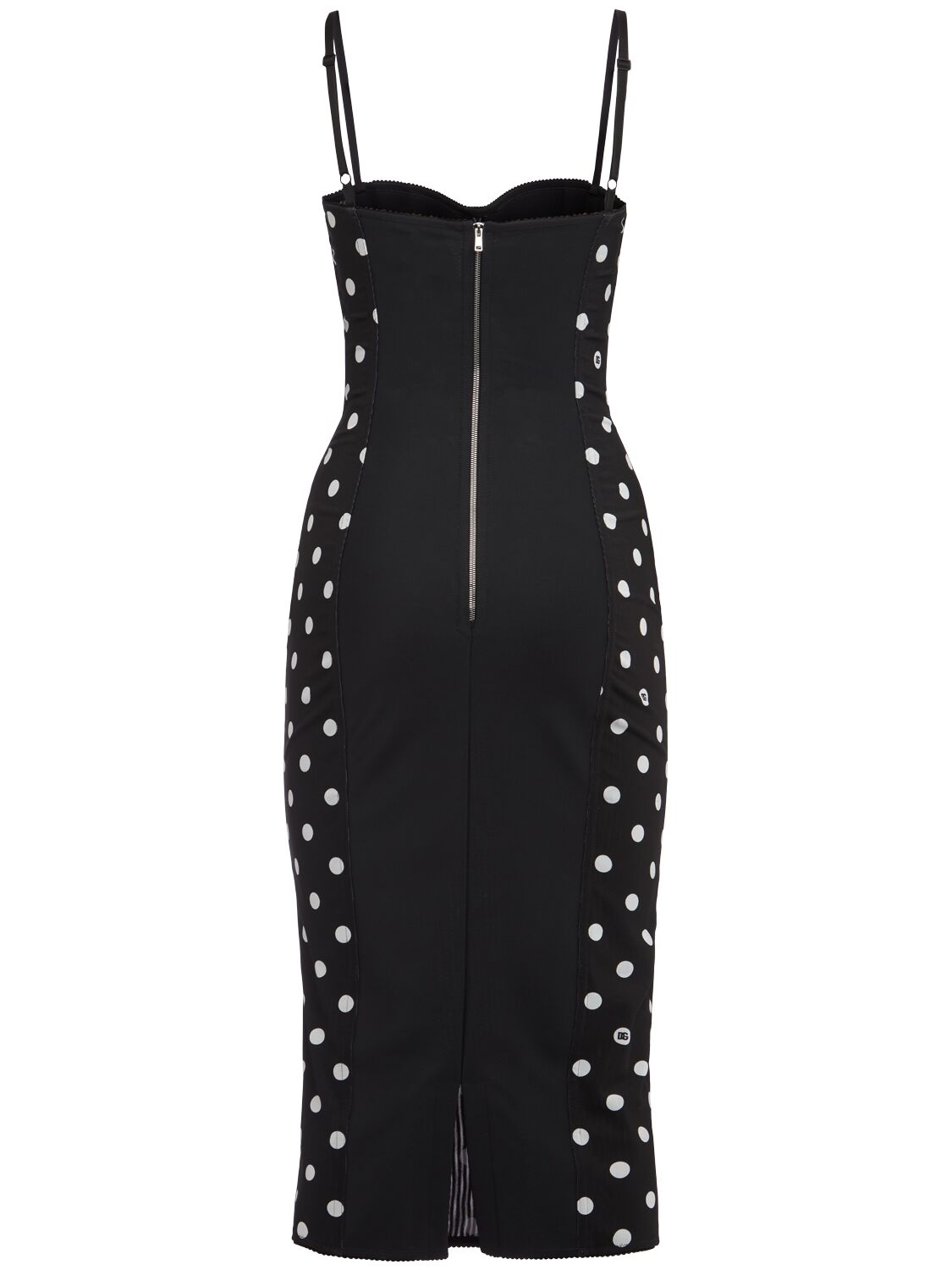 Shop Dolce & Gabbana Polka Dots Printed Midi Dress In White,black