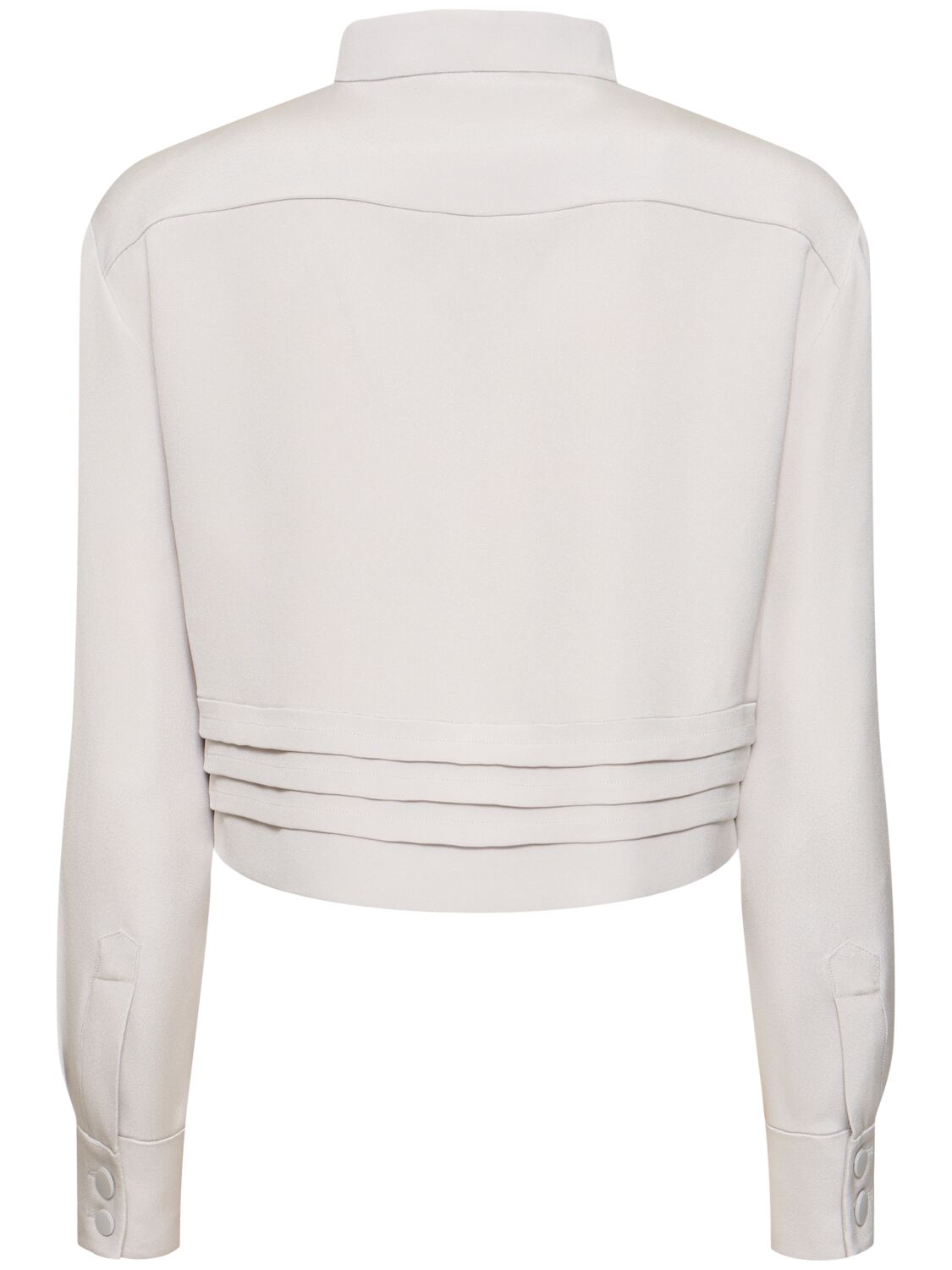 Shop Giorgio Armani Silk Satin Crop Shirt W/ Pleats In Light Grey