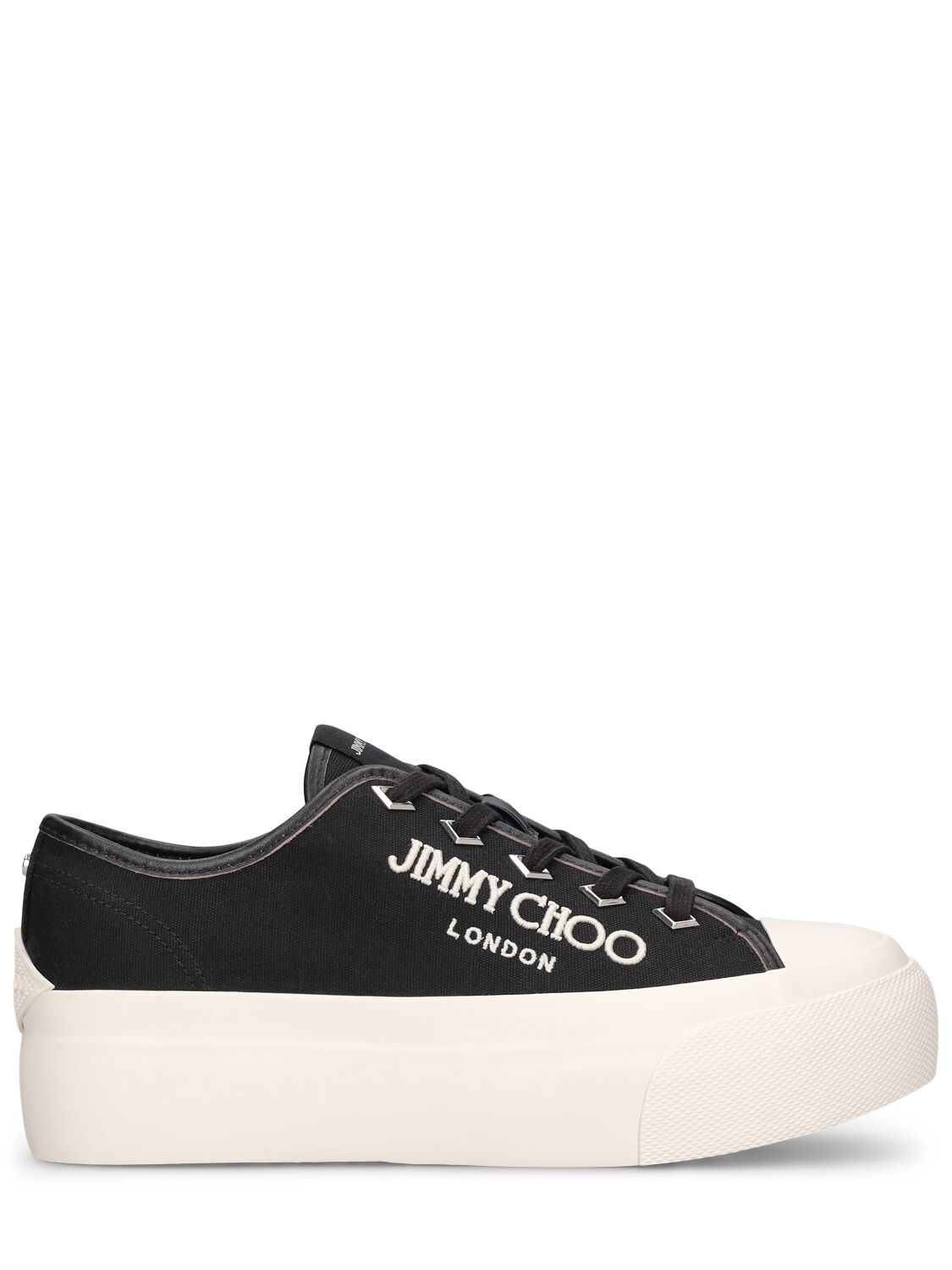 Shop Jimmy Choo Palma Maxi Canvas & Leather Sneakers In Black,white