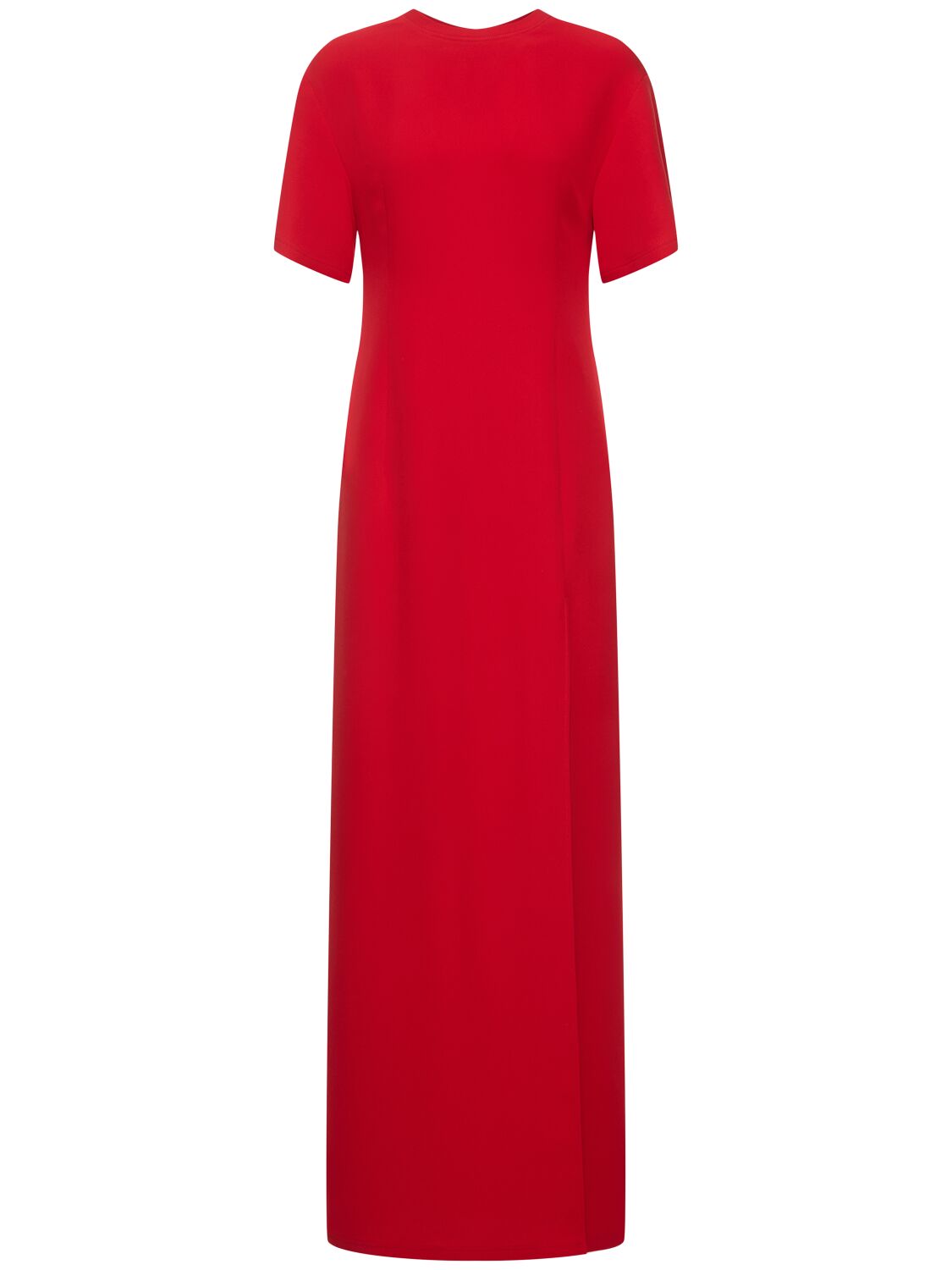 Valentino Silk Cady Short Sleeve Long Dress In Red