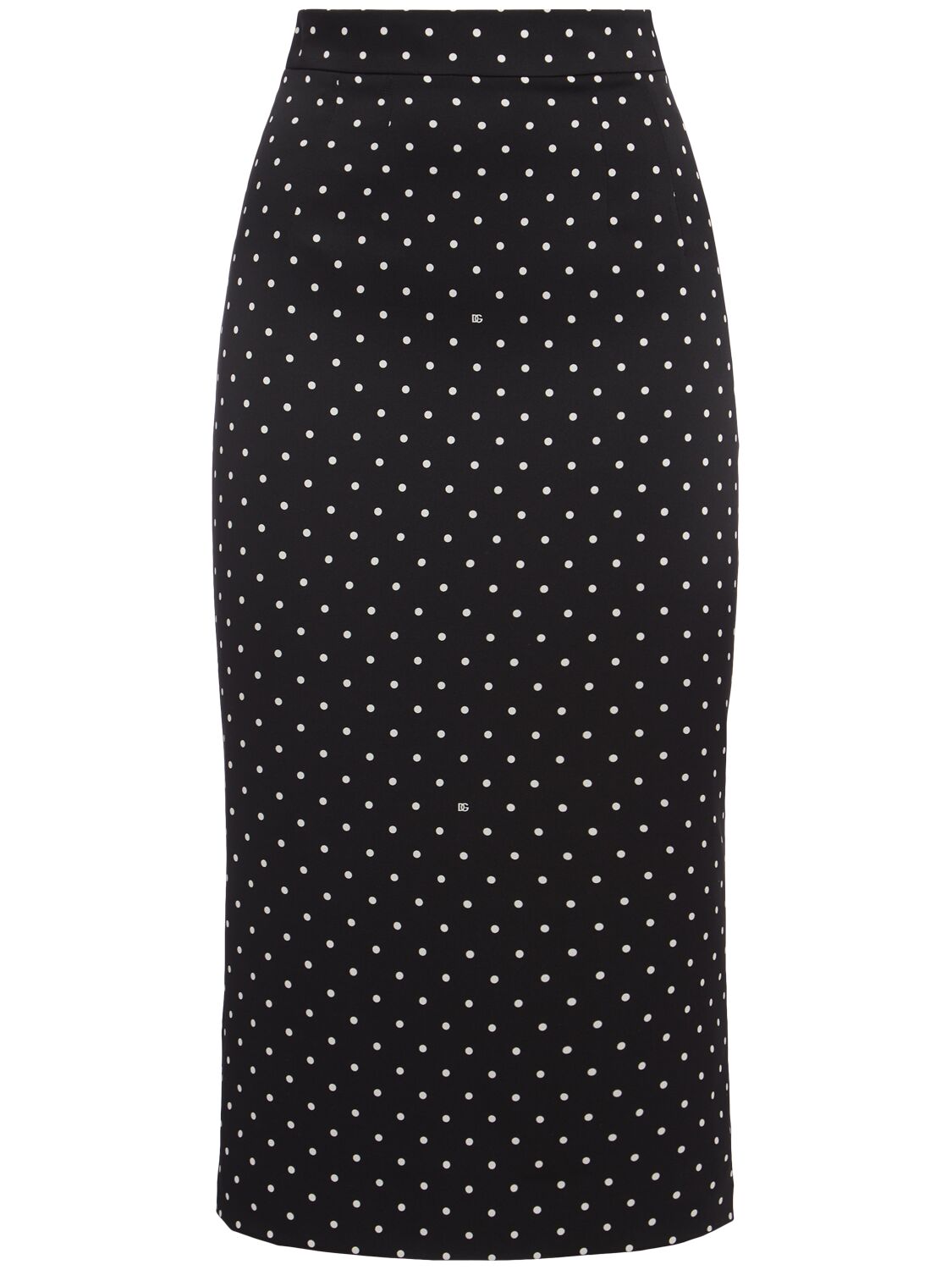 Dolce & Gabbana Polka Dots Logo Silk Midi Skirt In Black