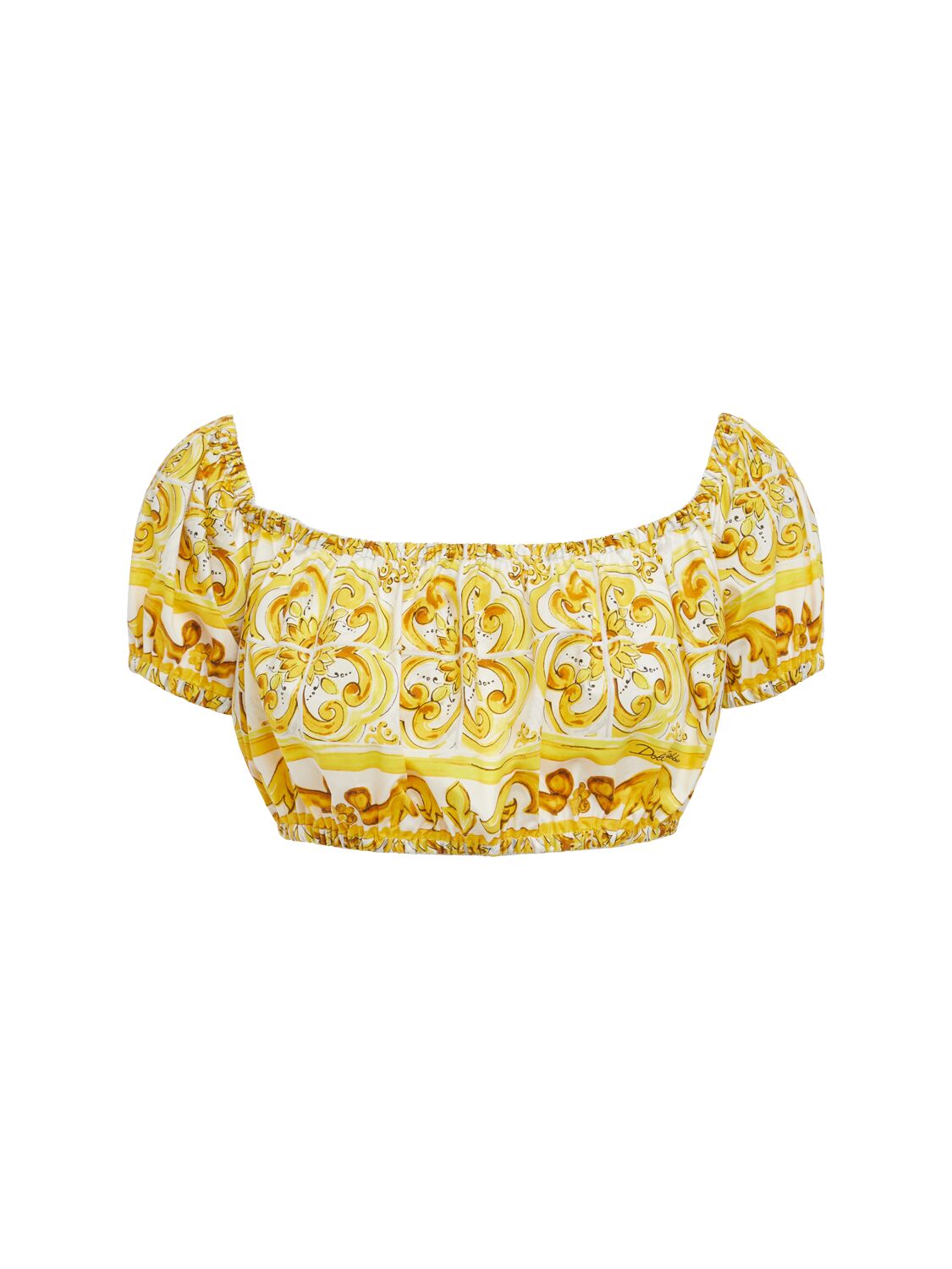 Dolce & Gabbana Maiolica Printed Poplin Cropped Top In 黄色/多色