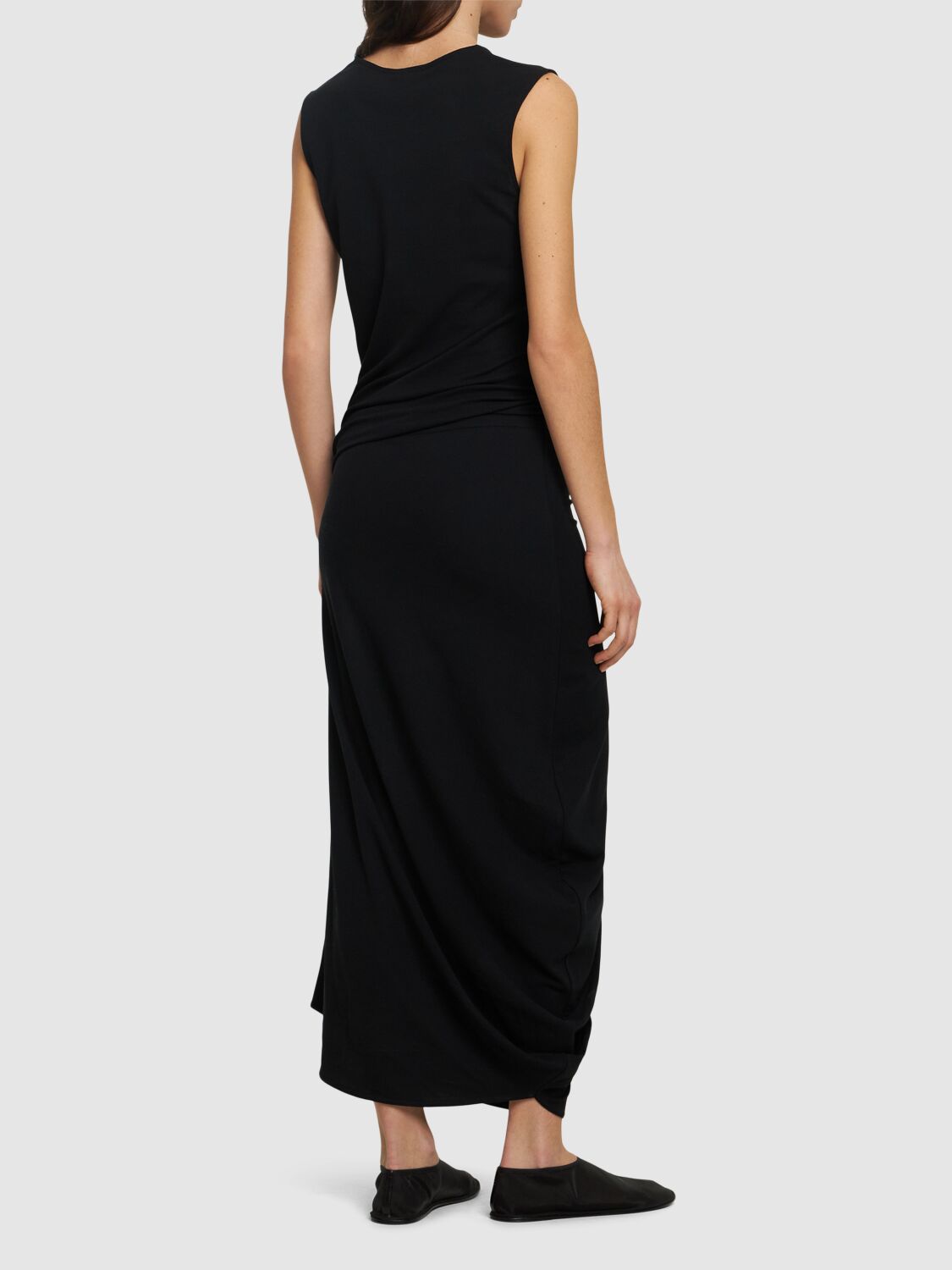 Shop Lemaire Fitted Twisted Cotton Midi Dress In Black