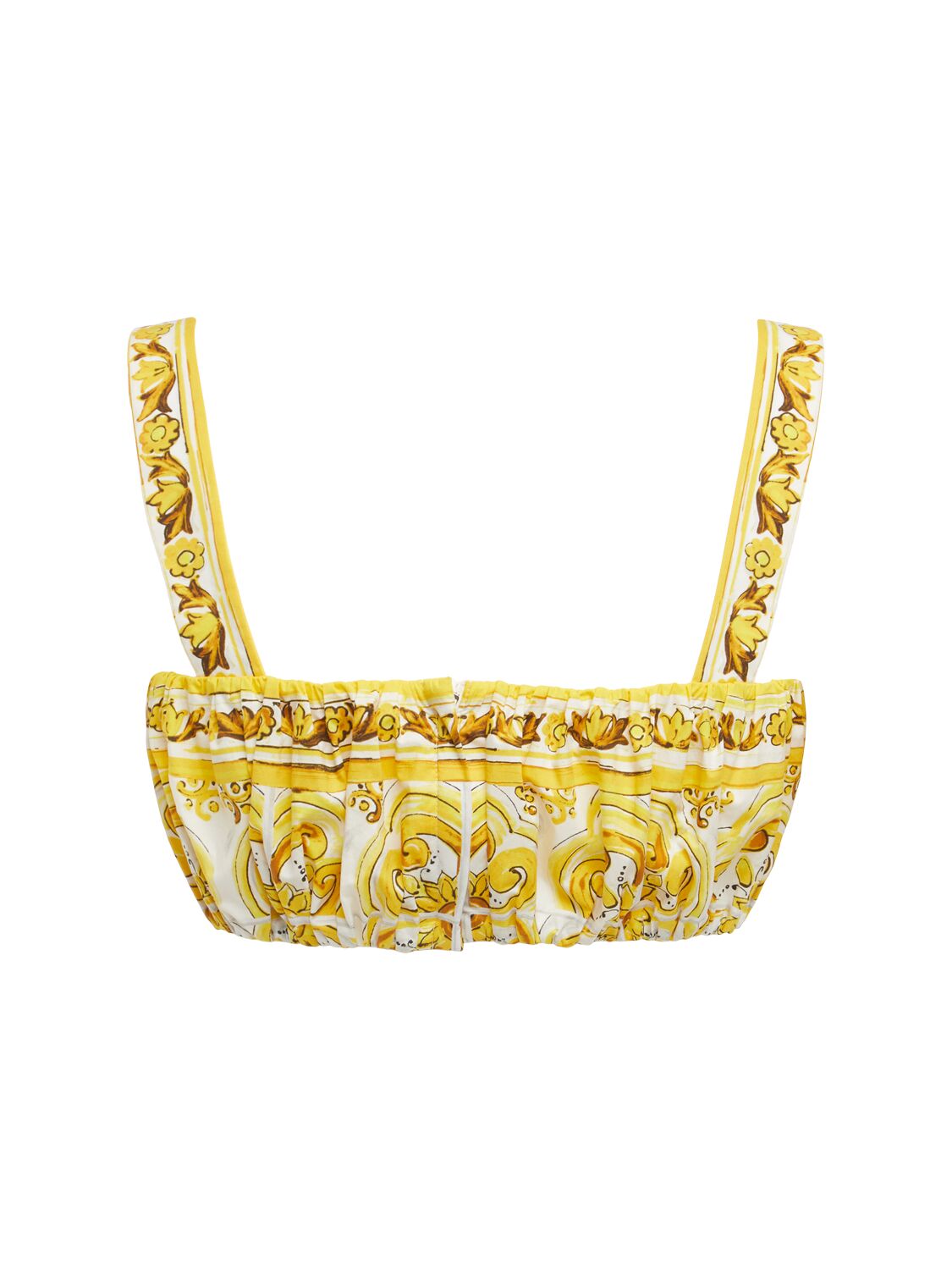 Shop Dolce & Gabbana Maiolica Printed Elastic Cropped Top In 黄色/多色