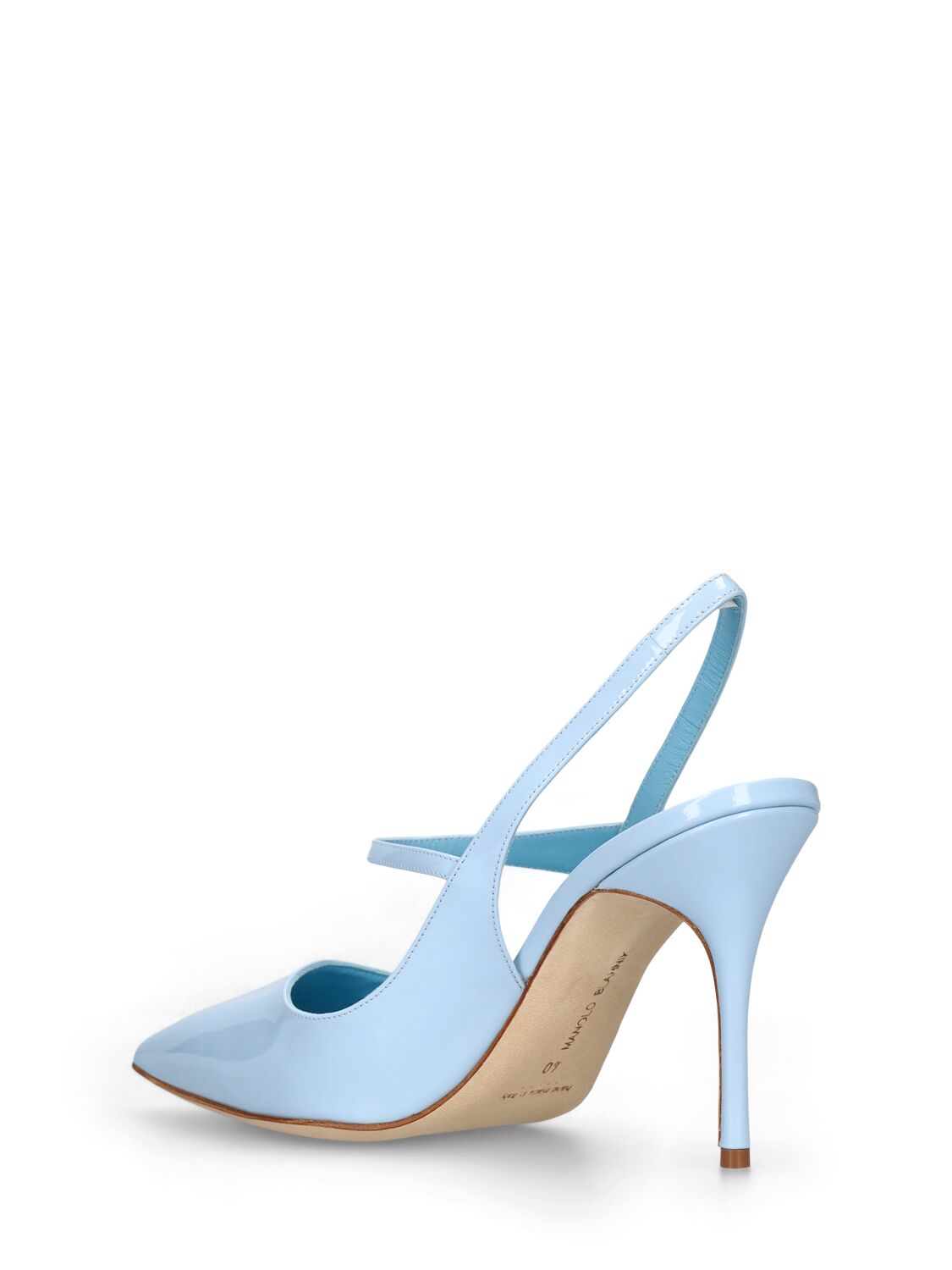 Shop Manolo Blahnik 90mm Didion Patent Leather Pumps In Light Blue