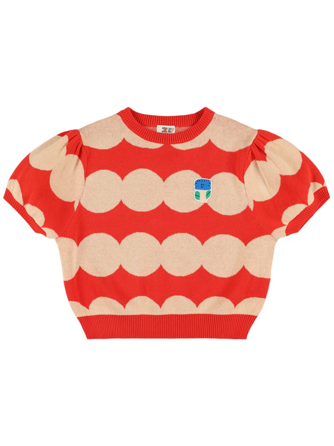 Jellymallow Kids' Short Sleeve Knit Sweater In Red,beige