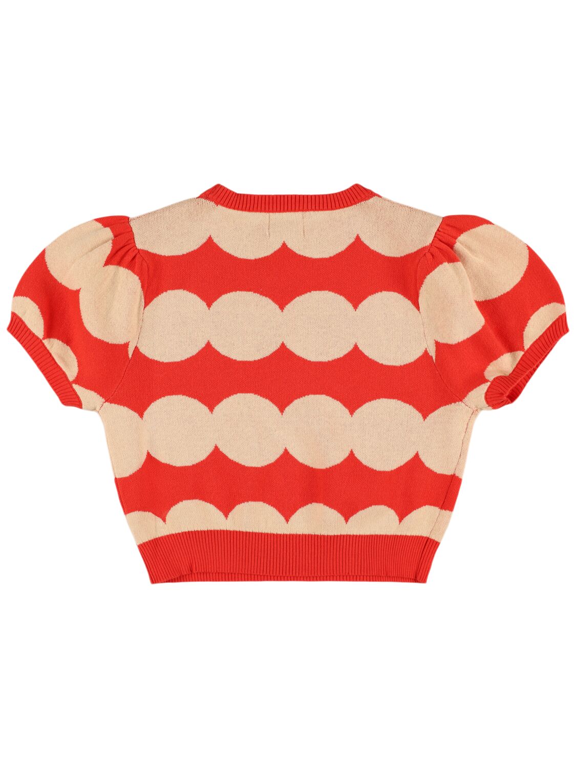 Shop Jellymallow Short Sleeve Knit Sweater In Red,beige