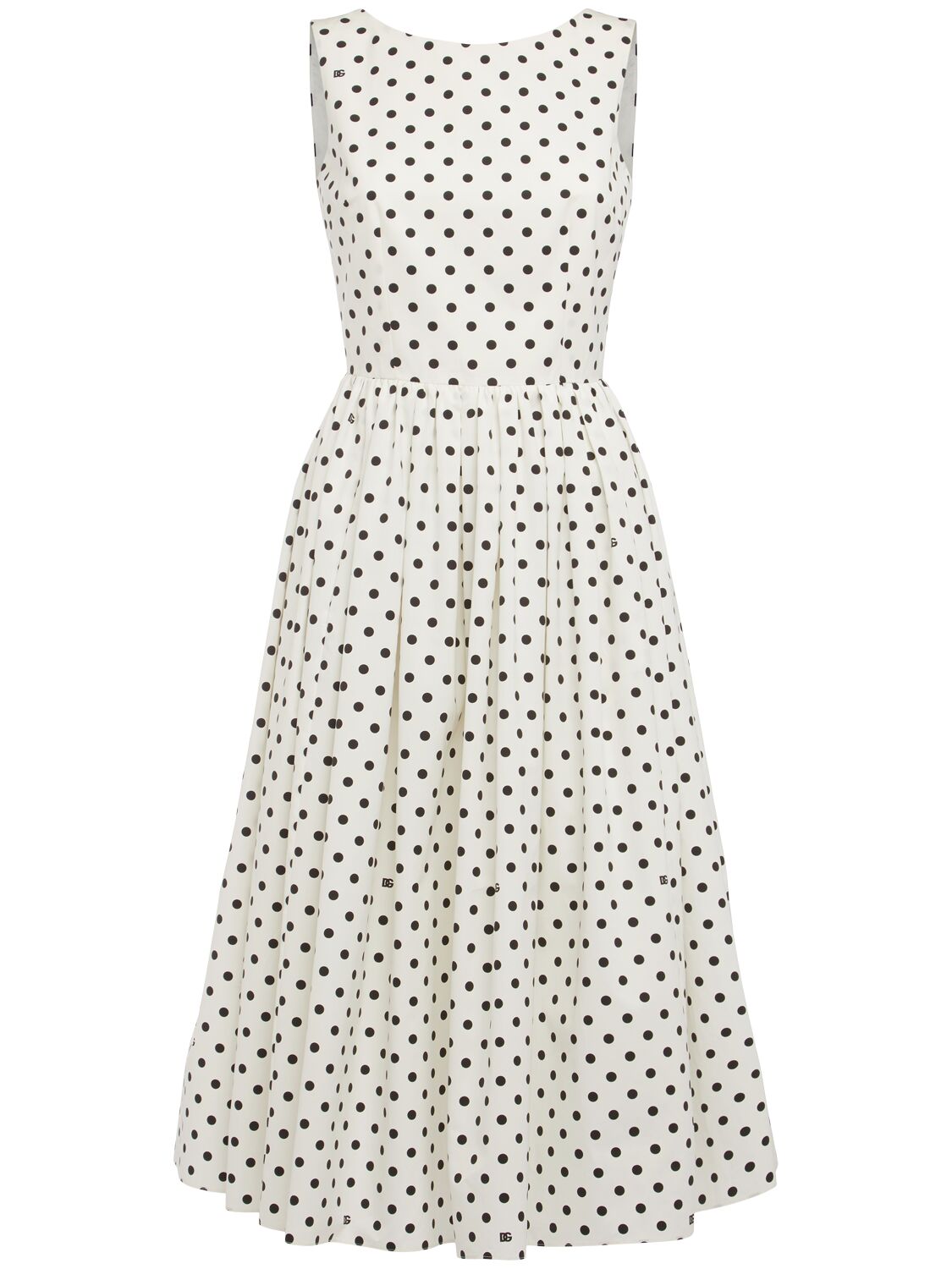 Shop Dolce & Gabbana Polka Dots Sleeveless Cotton Midi Dress In Black,white