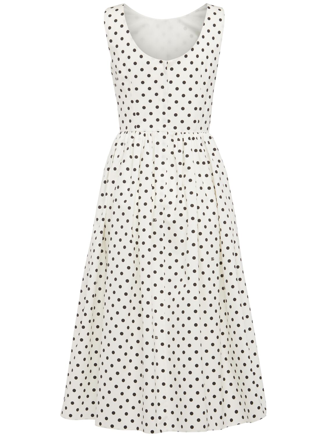 Shop Dolce & Gabbana Polka Dots Sleeveless Cotton Midi Dress In Black,white