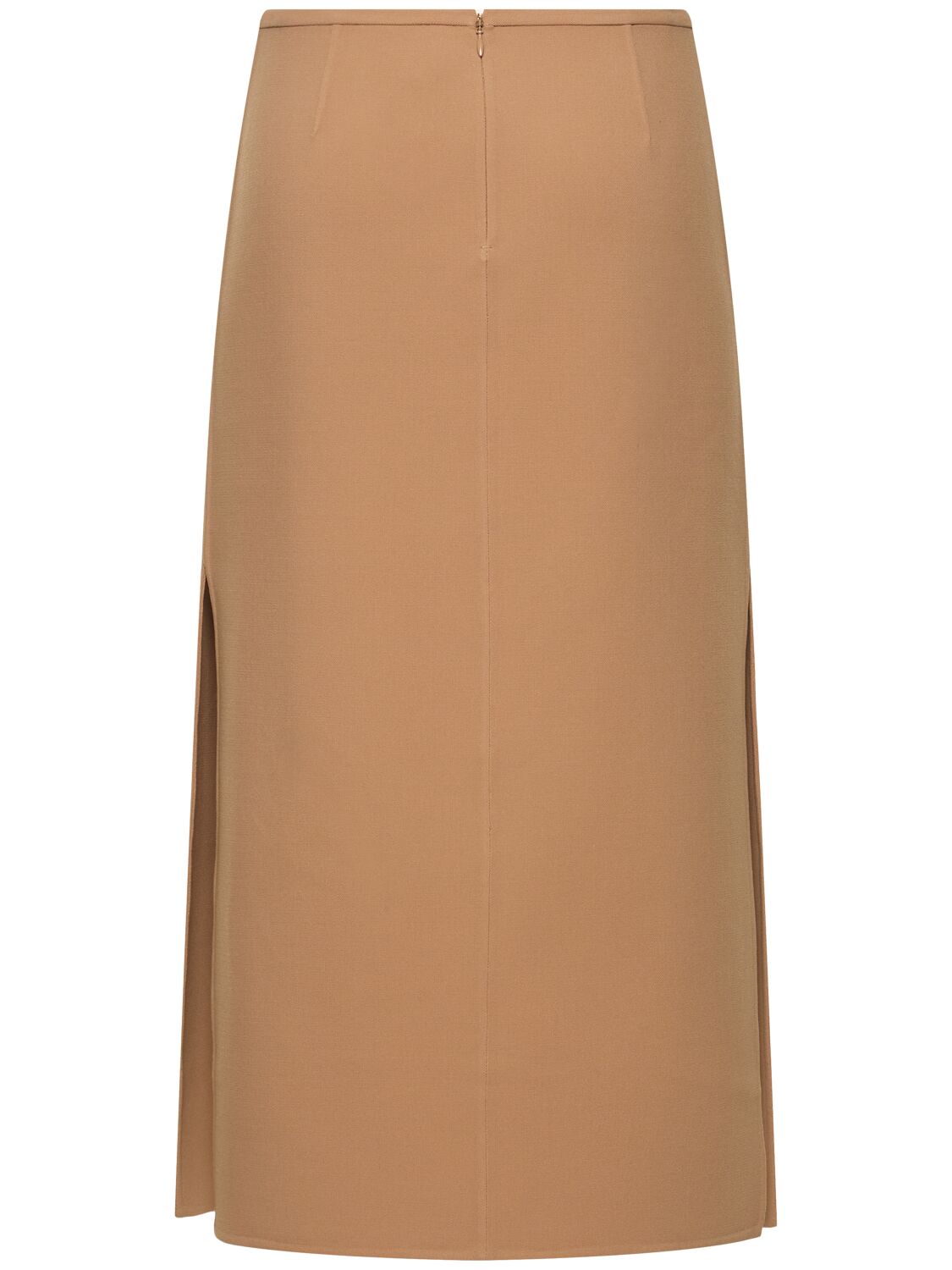 Shop Michael Kors Wool Stretch Side Slit Midi Skirt In Beige