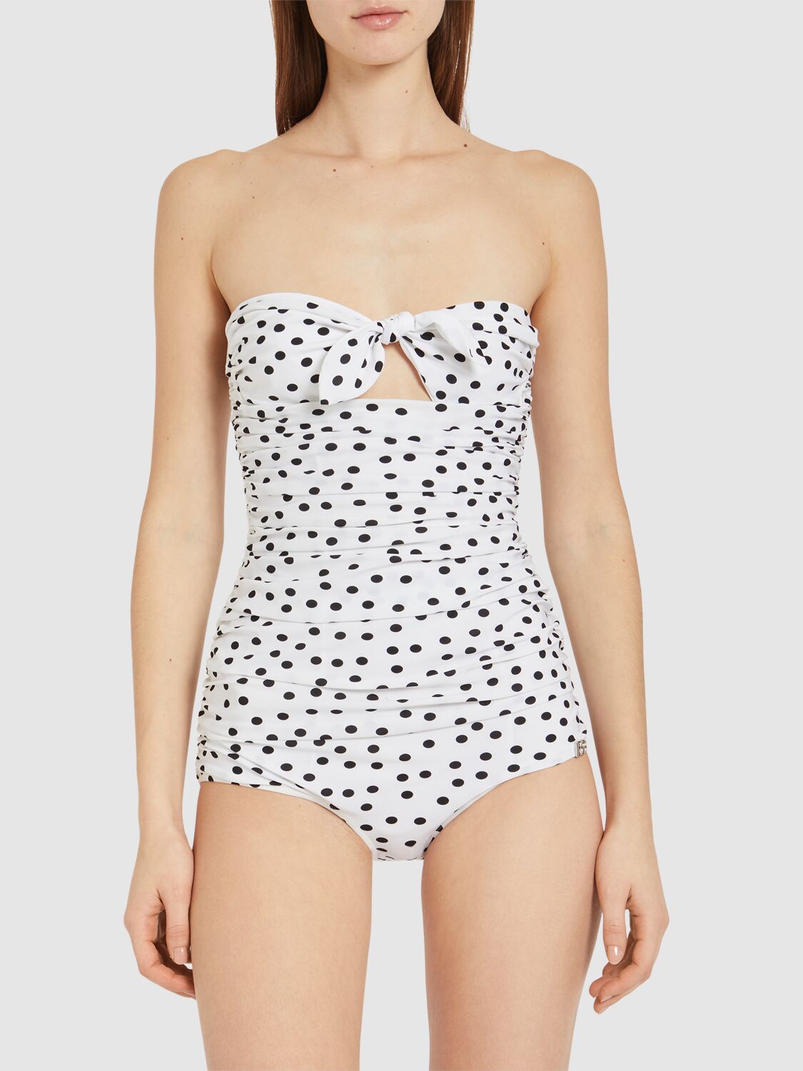 Shop Dolce & Gabbana Polka Dots One-piece Swimsuit In Black,white