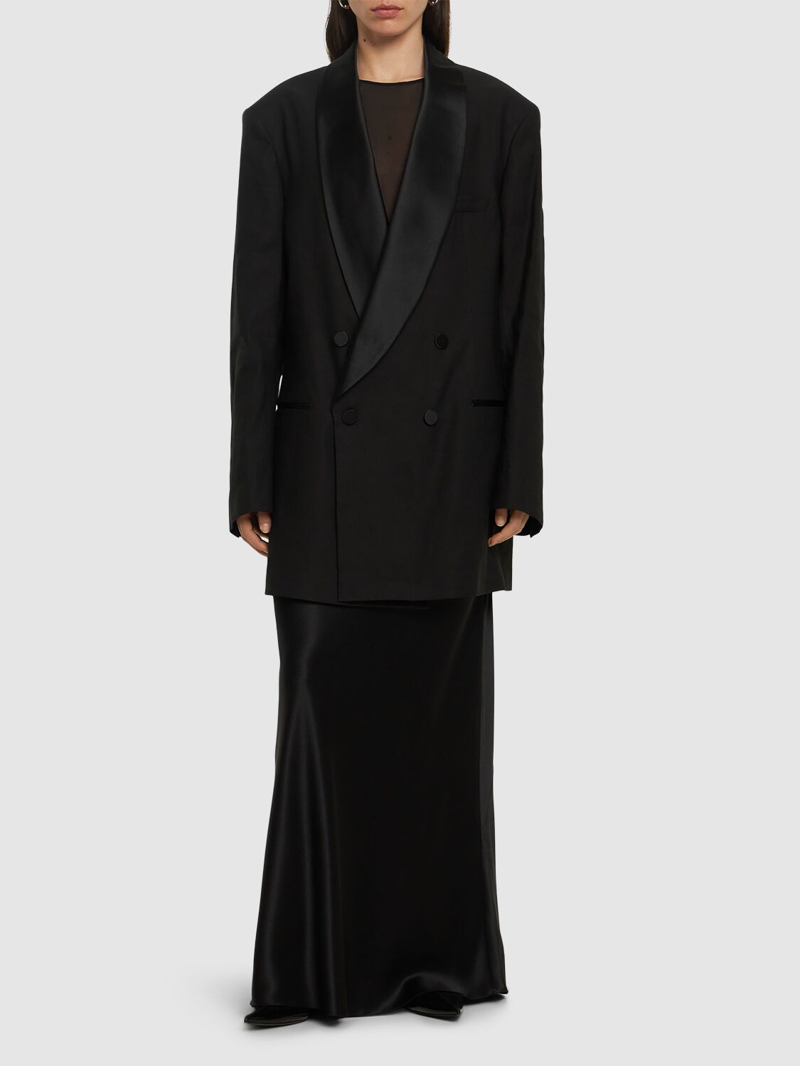 Shop Dries Van Noten Oversize Linen Blend Blazer In 黑色