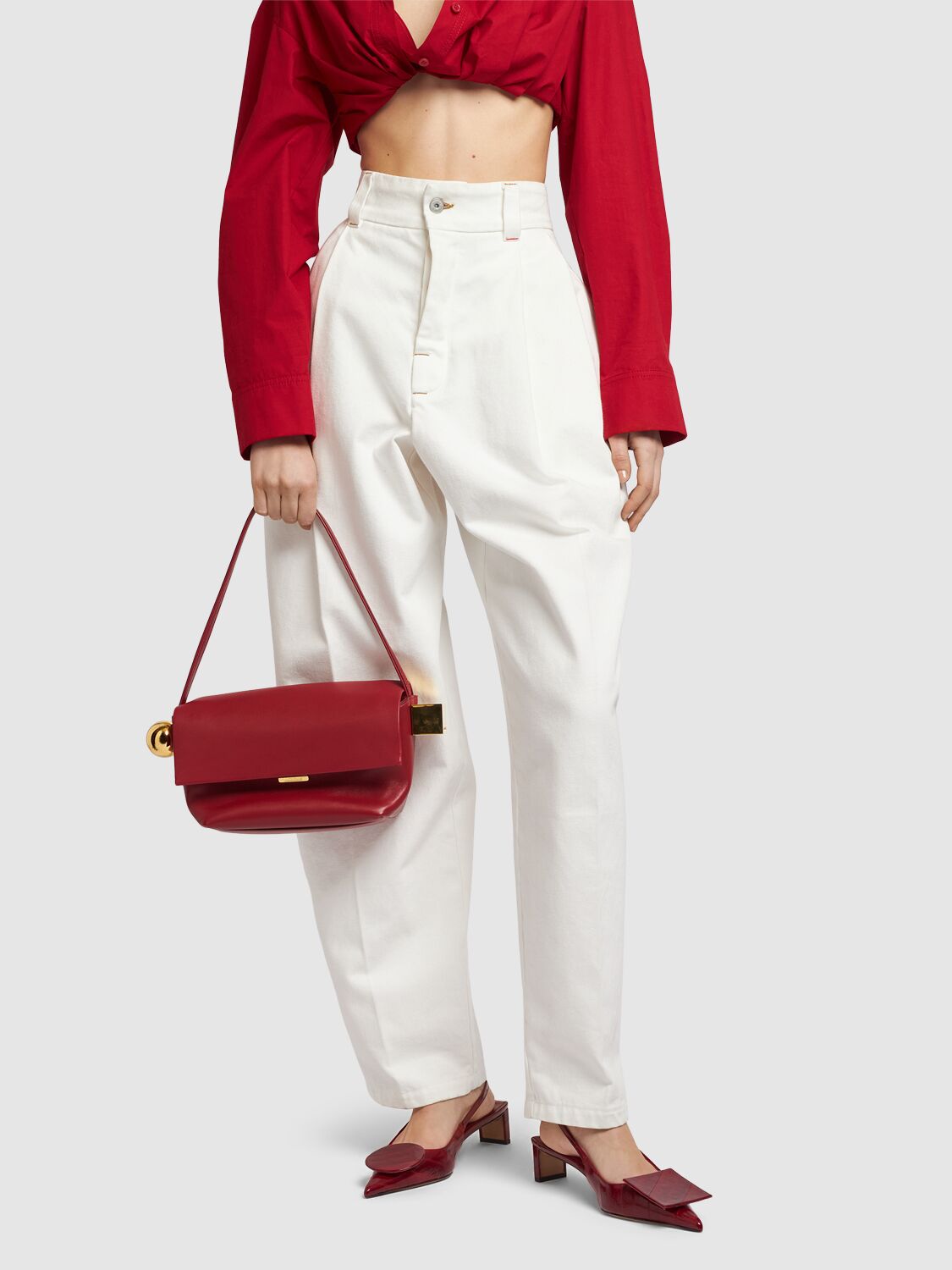 Shop Jacquemus Le Rond Carre Leather Shoulder Bag In Dark Red