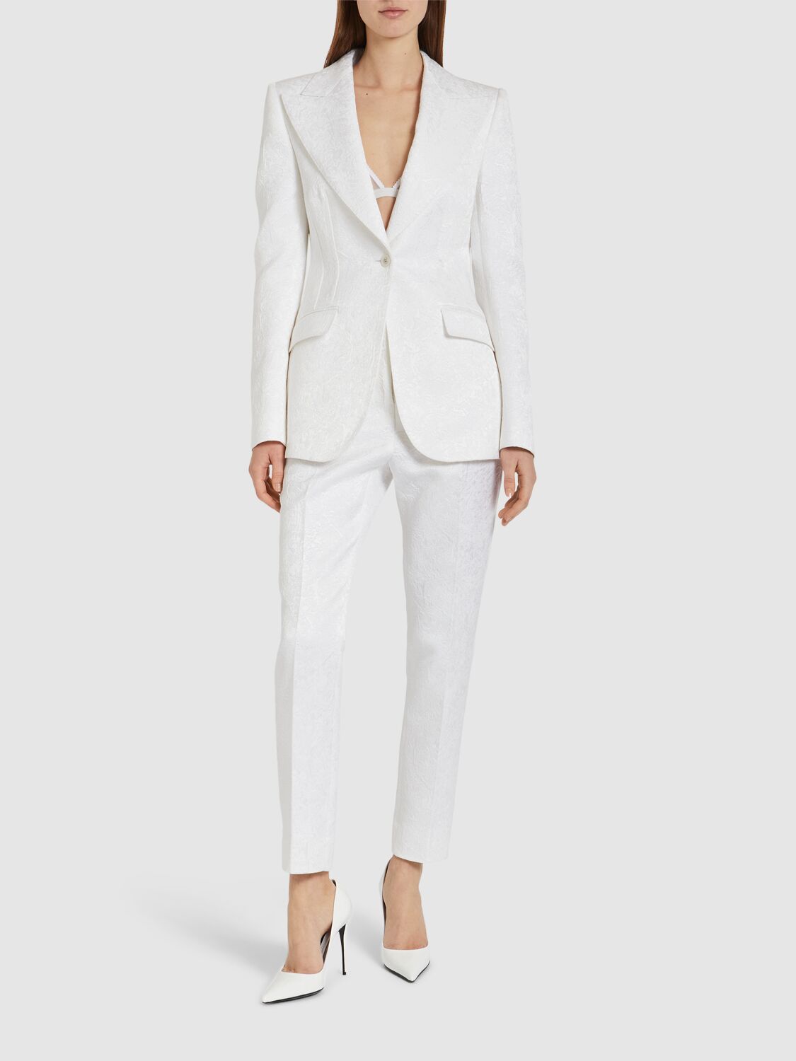 Shop Dolce & Gabbana Single Breasted Cotton Blend Jacket In White