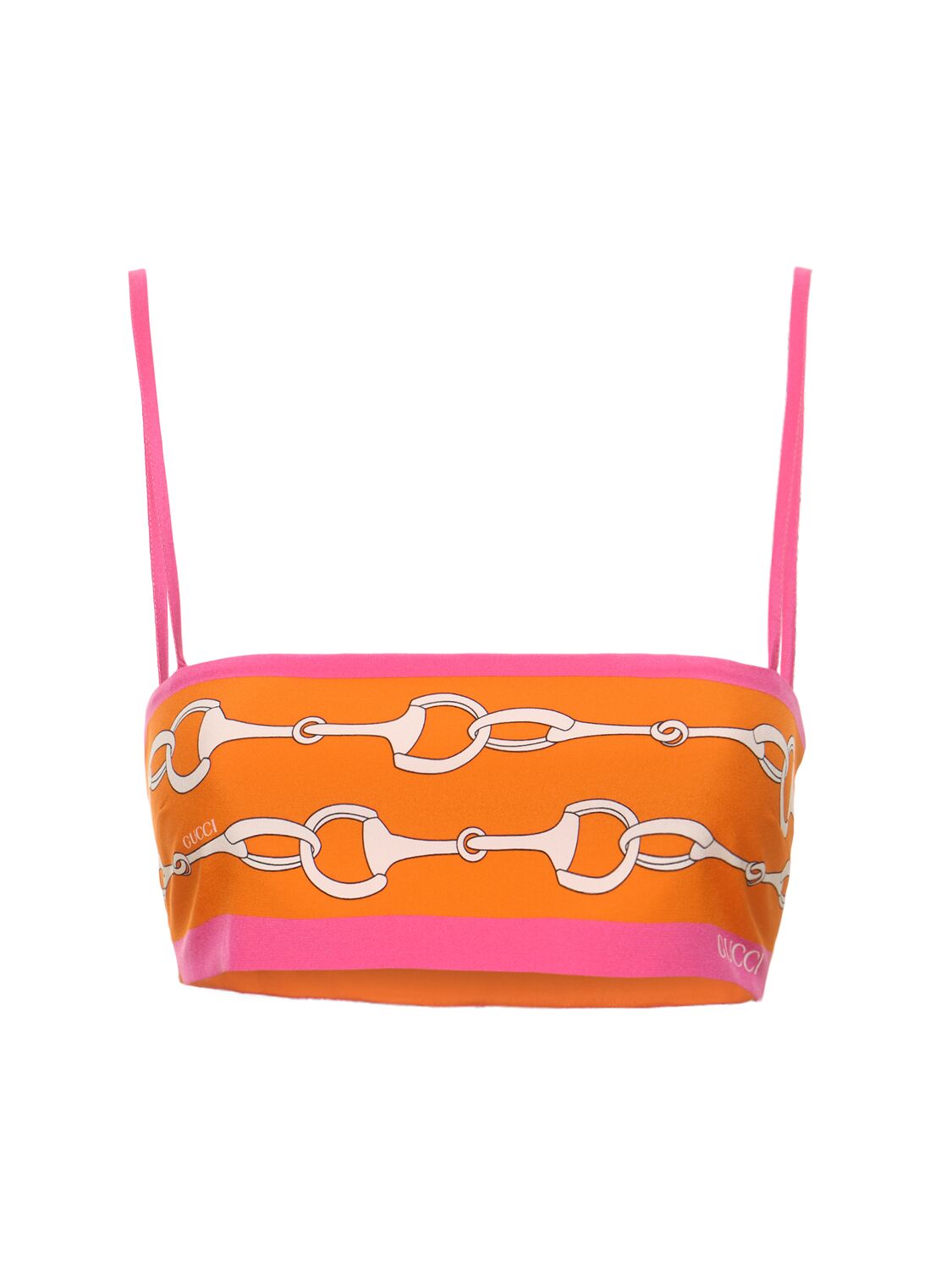 Gucci Horsebit Silk Bra Top In Orange/fuchsia