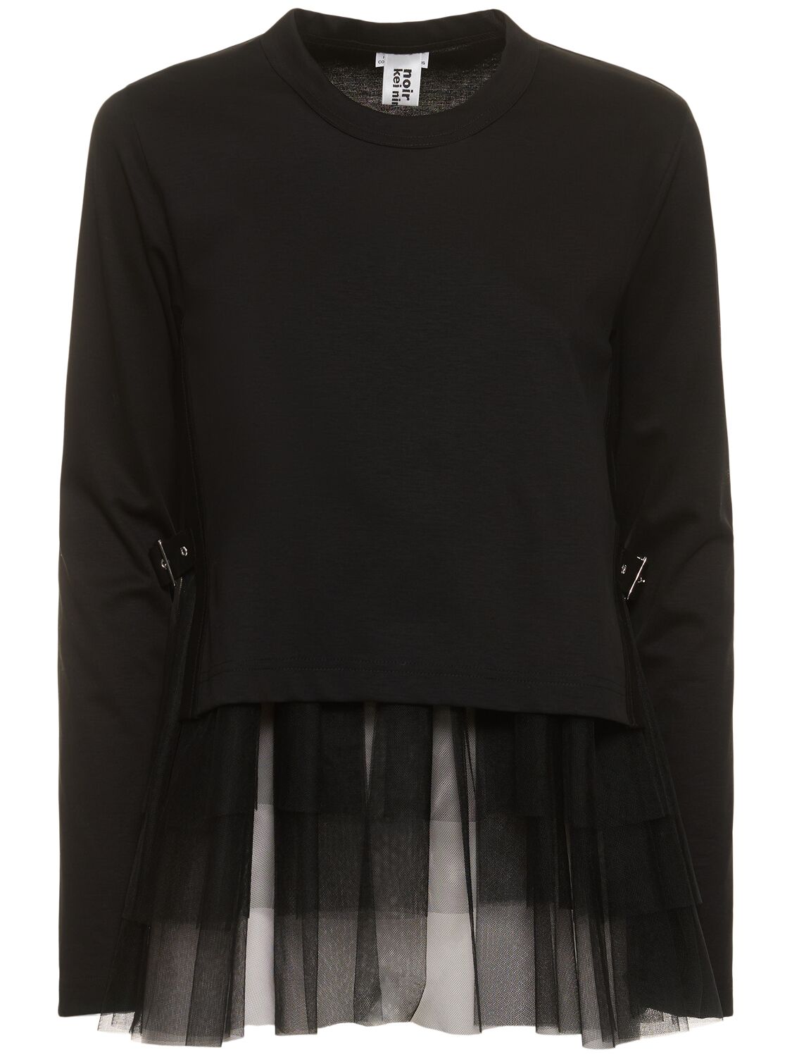 Shop Noir Kei Ninomiya Cotton & Nylon Tulle Long Sleeve Top In Black