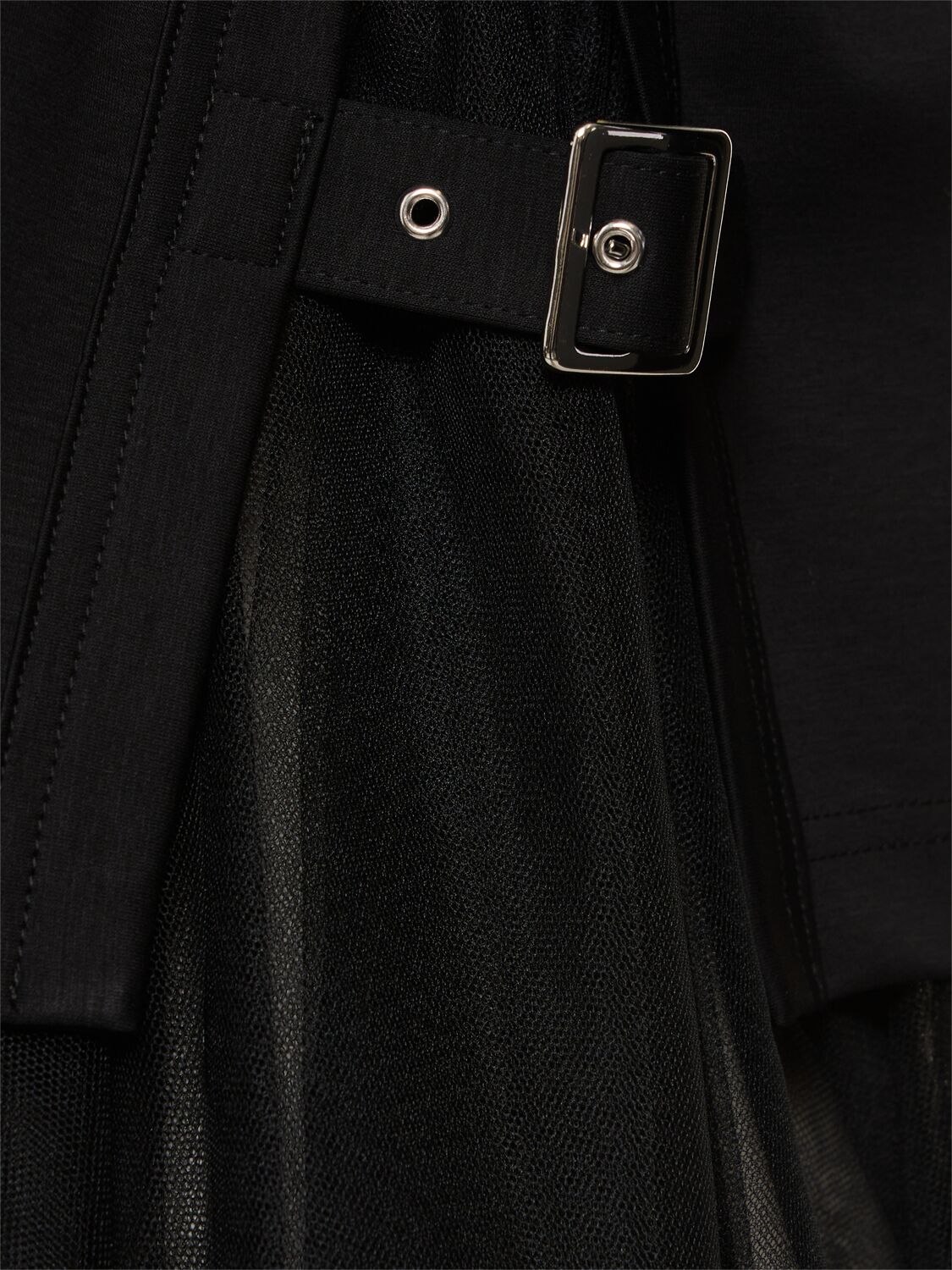 Shop Noir Kei Ninomiya Cotton & Nylon Tulle Long Sleeve Top In Black