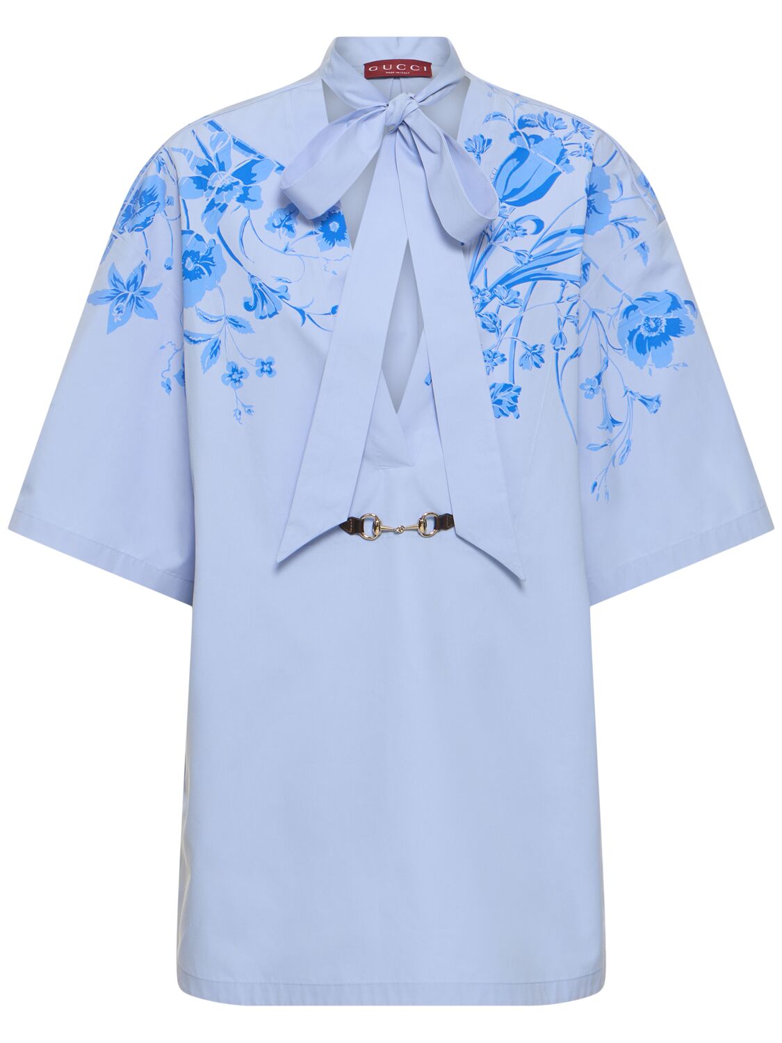 Shop Gucci Cotton Poplin Shirt Dress In Light Blue