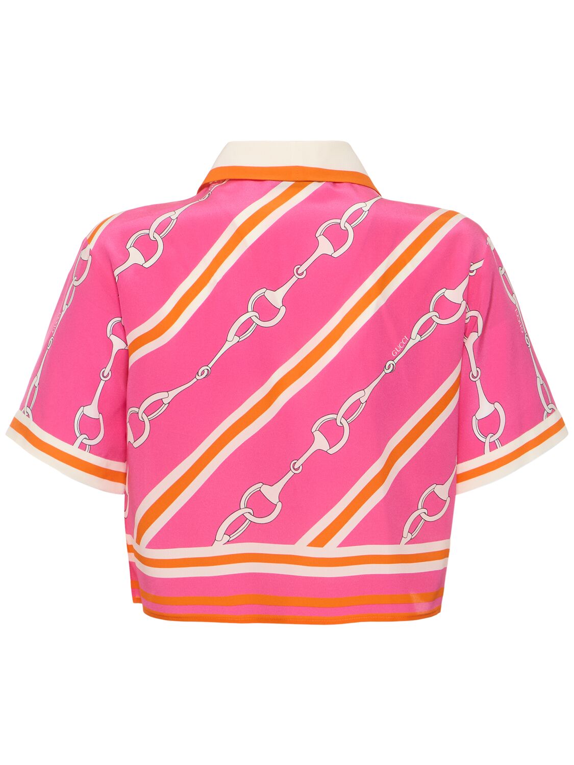 Shop Gucci Horsebit Silk Crop Shirt In Fuchsia/orange