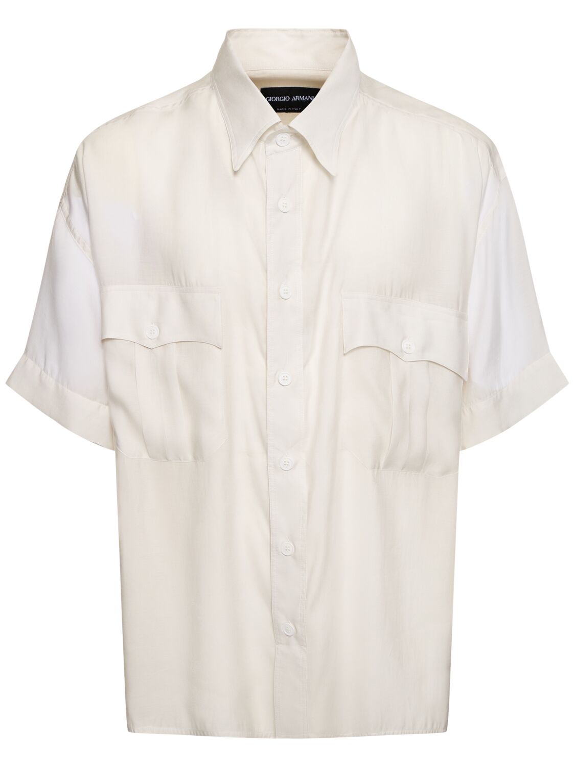Giorgio Armani 莱赛尔纤维&真丝短袖衬衫 In Optic White