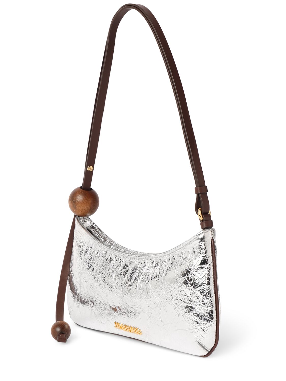 Shop Jacquemus Le Bisou Perle Crinkled Leather Bag In Silver