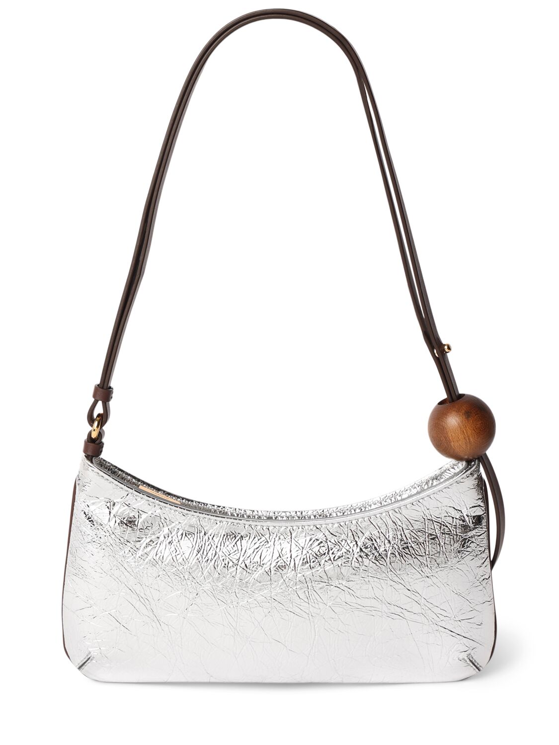 Shop Jacquemus Le Bisou Perle Crinkled Leather Bag In Silver