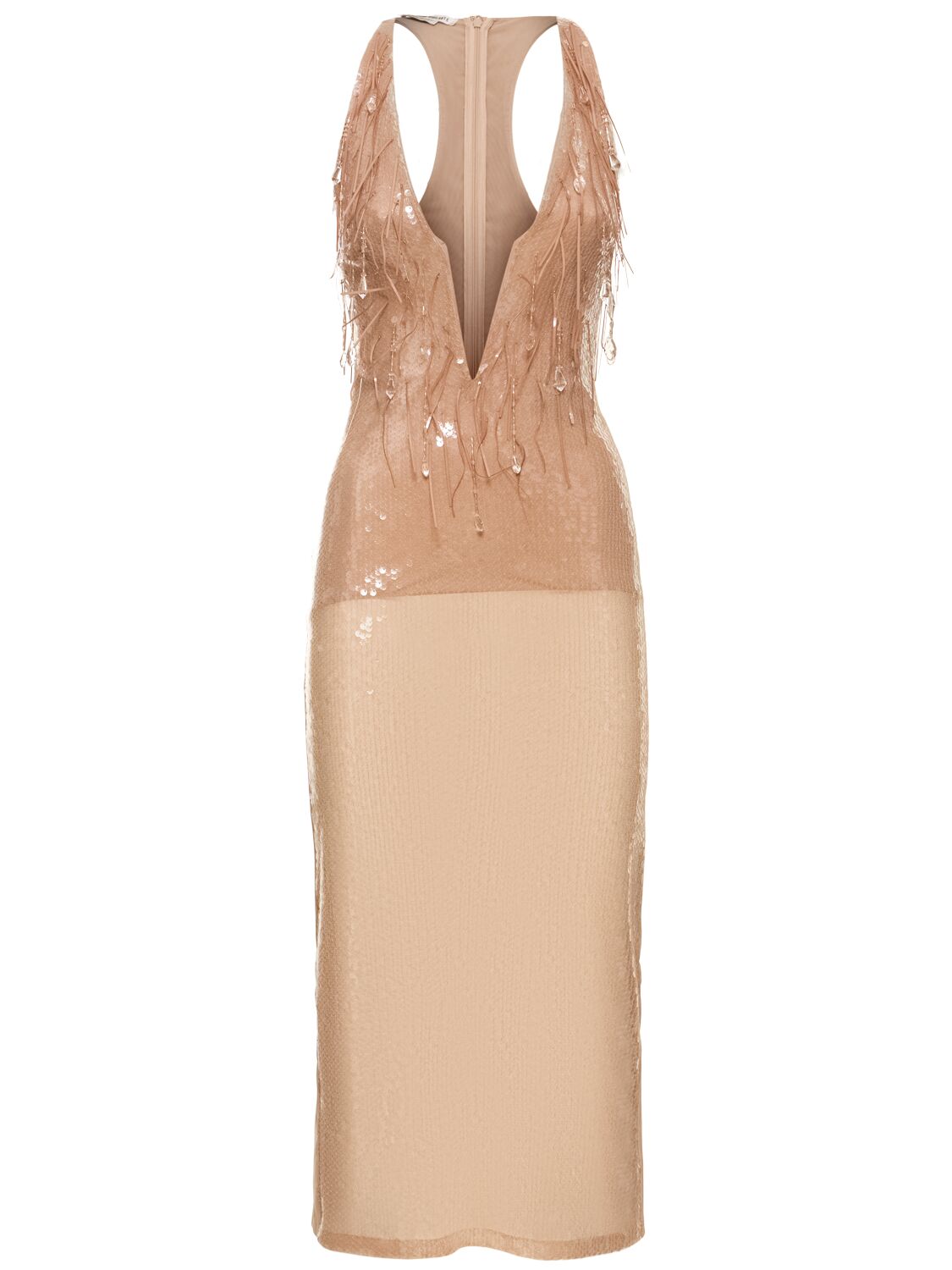 Image of Wet Sequined Deep V-neck Midi Dress