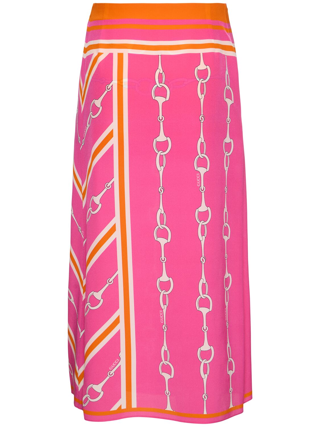 Shop Gucci Horsebit Silk Wrap Skirt In Fuchsia/orange