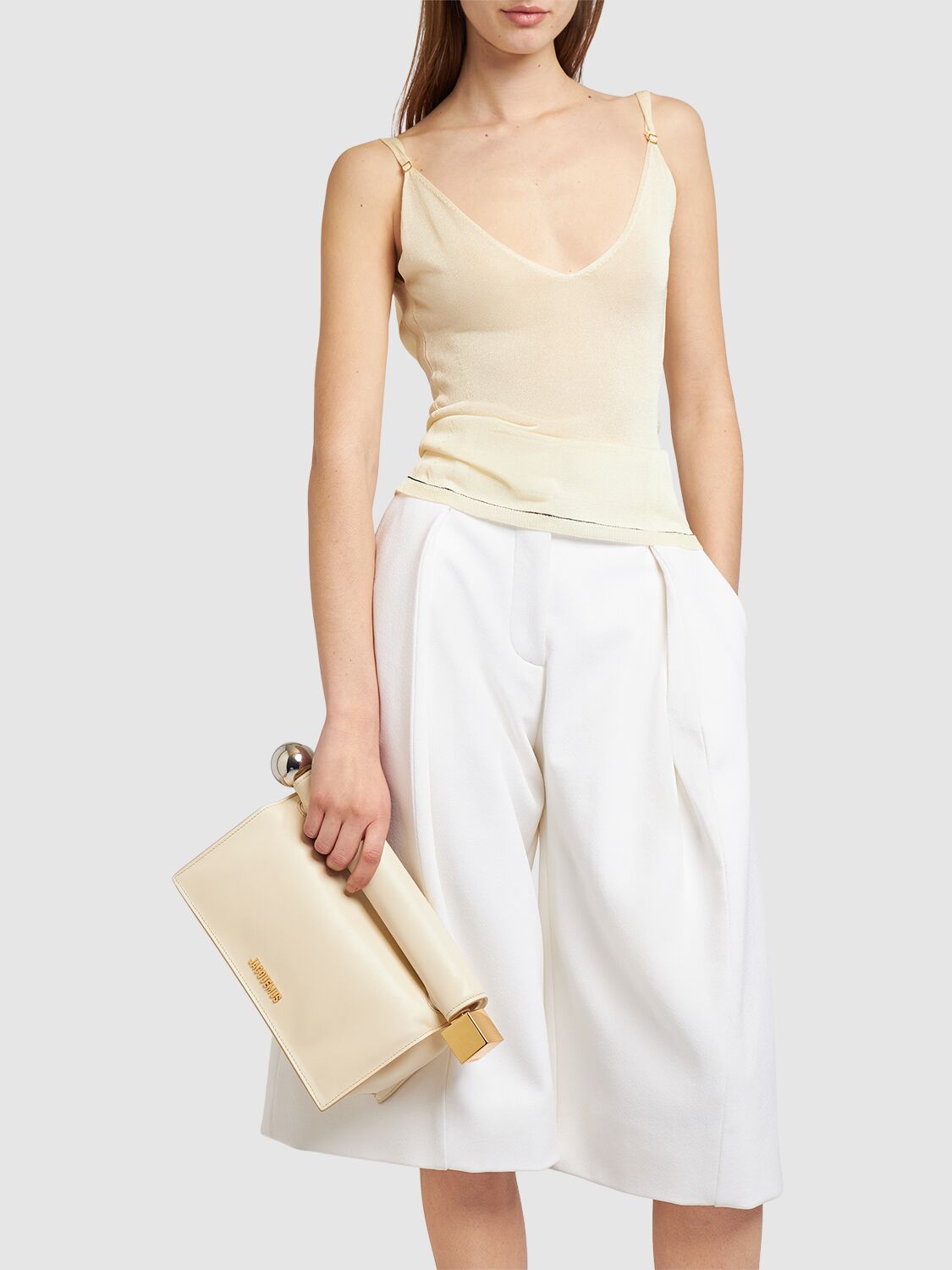 Shop Jacquemus La Pochette Rond Carre Leather Clutch In Light Ivory