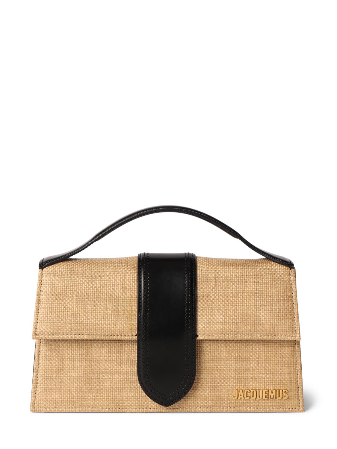 Jacquemus Le Grand Bambino Raffia Effect Bag In Ivory / Black