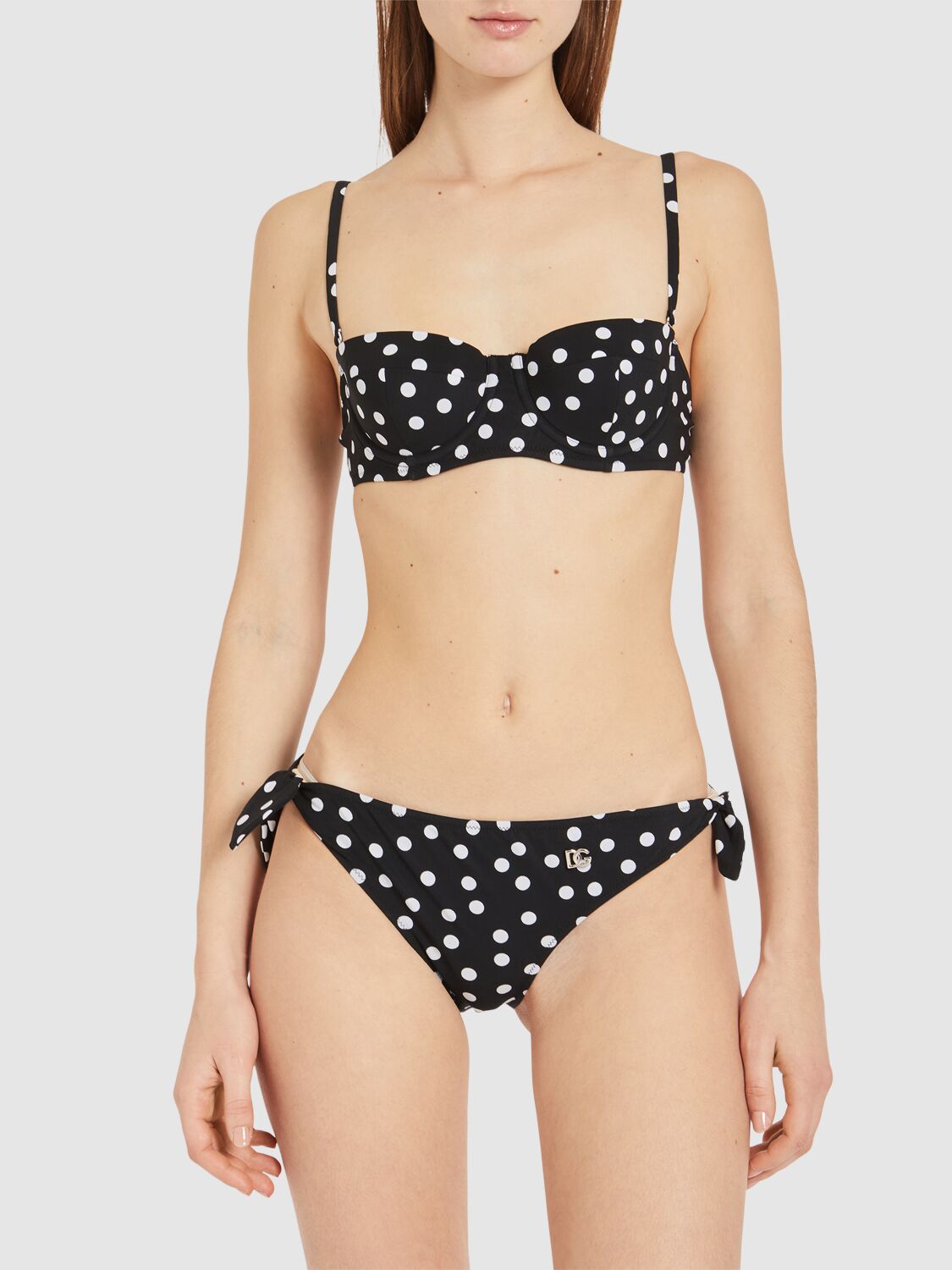 Shop Dolce & Gabbana Polka Dots Bikini Set In White,black