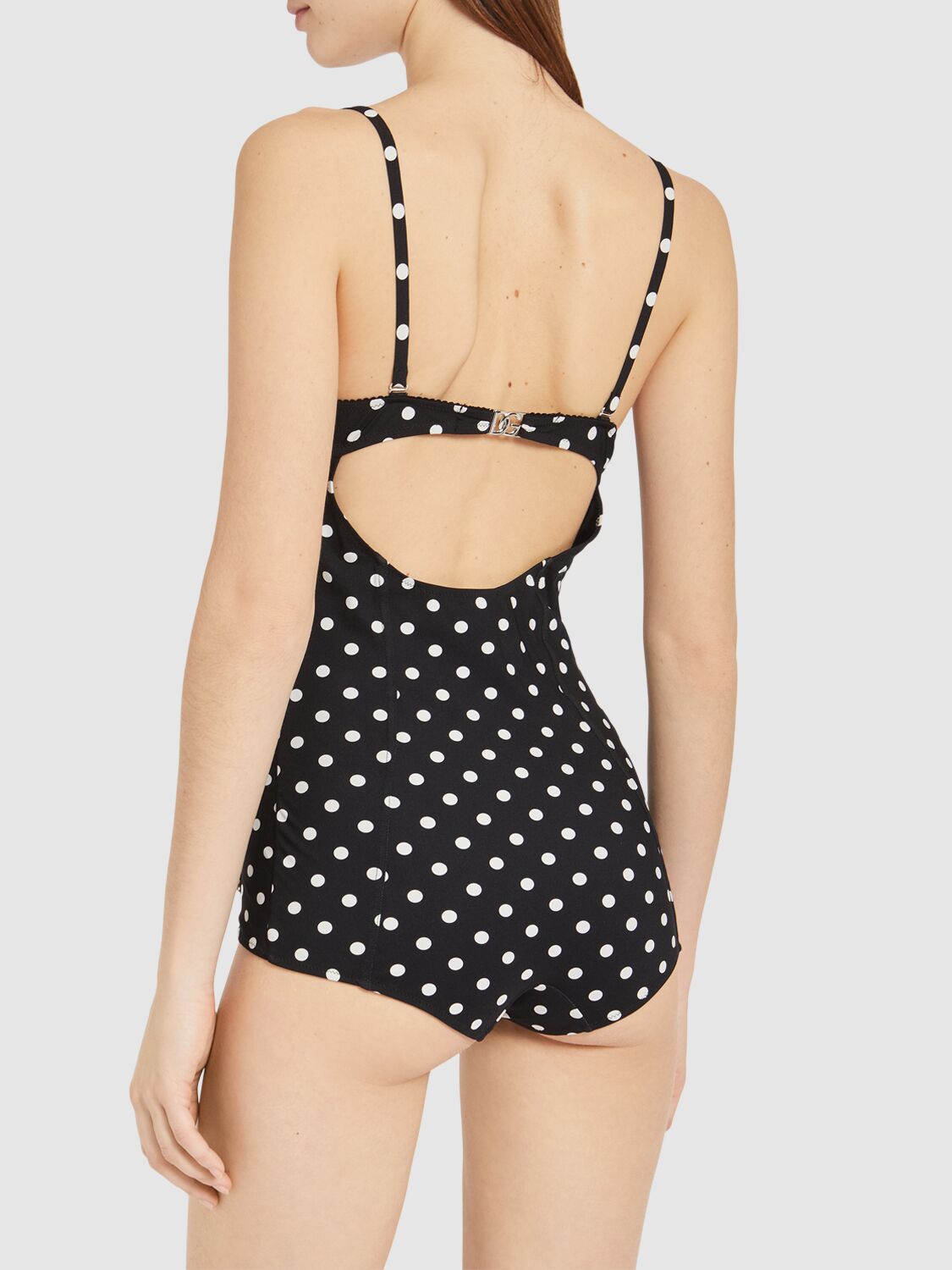 Shop Dolce & Gabbana Polka Dots One Piece Swimsuit In White,black