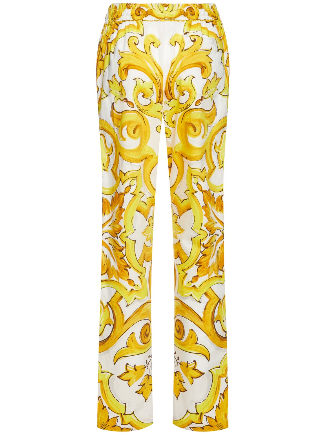 Shop Dolce & Gabbana Printed Elastic Waist Wide Pants In 黄色/多色