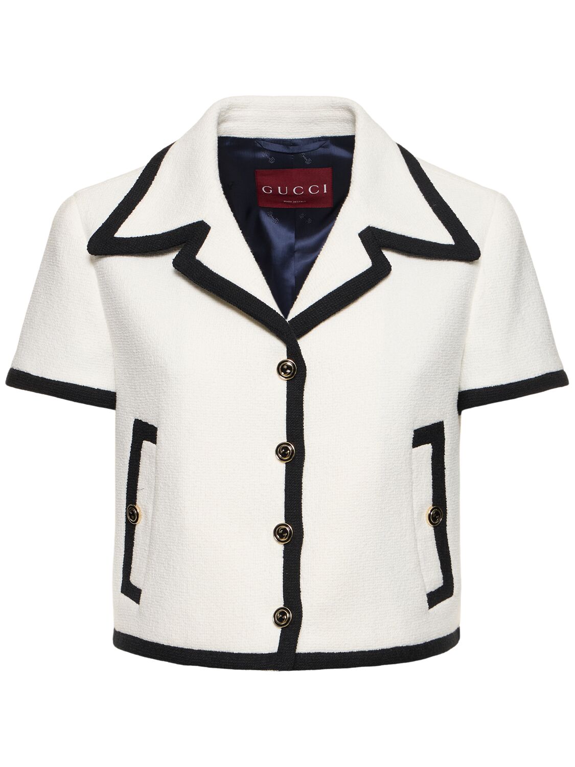 Shop Gucci Cotton Blend Tweed Jacket In Off White,black