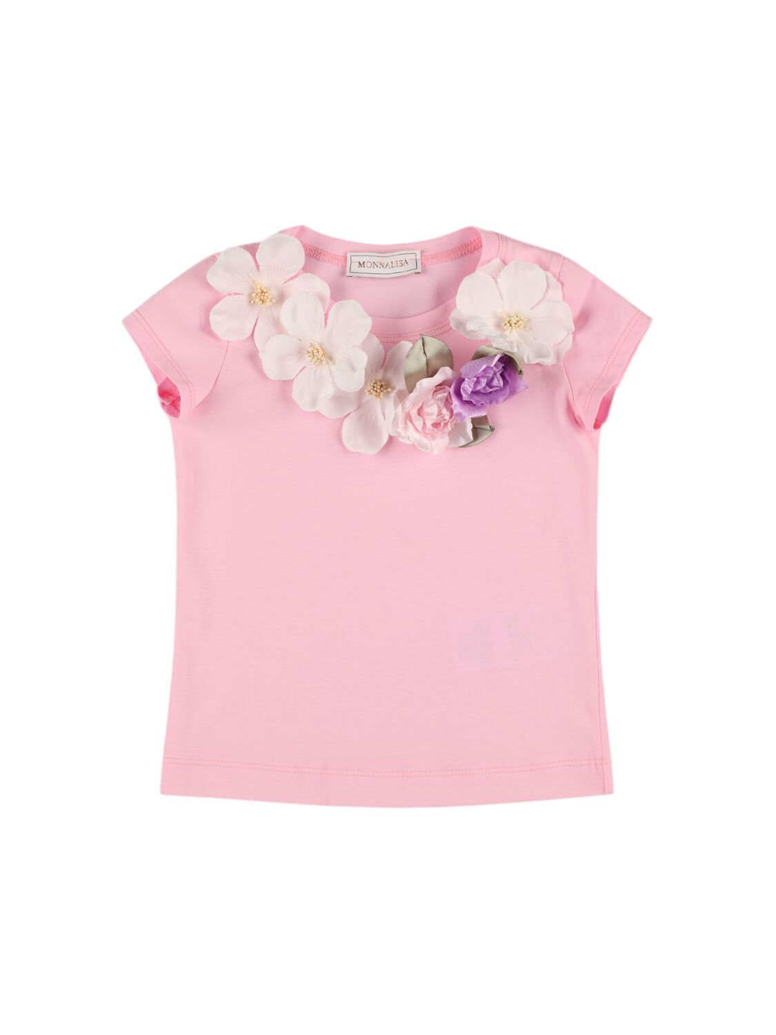 Monnalisa Kids' Flowers Cotton Jersey T-shirt In Pink