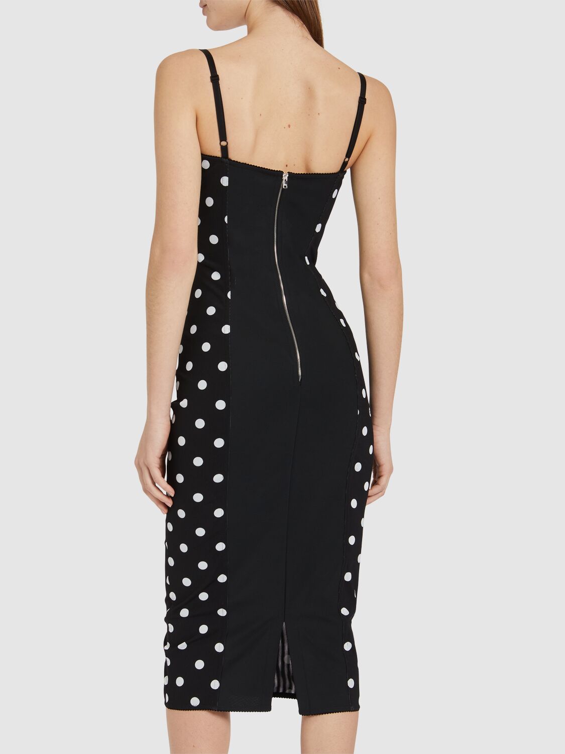 Shop Dolce & Gabbana Polka Dots Printed Midi Dress In White,black