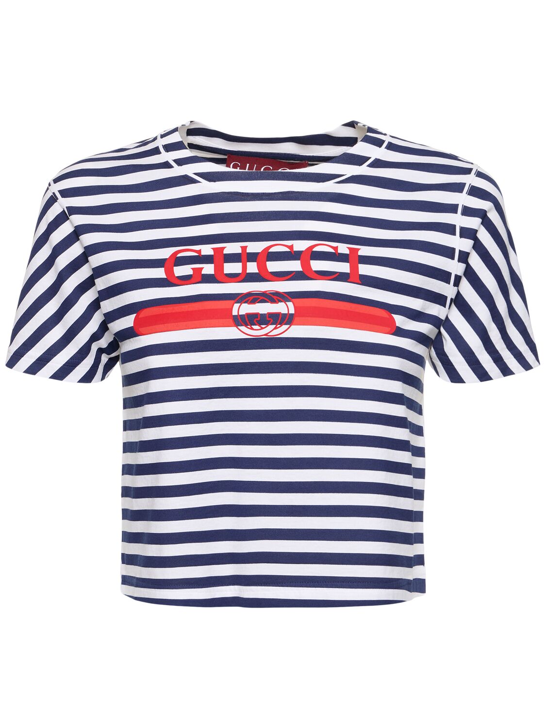 Shop Gucci Striped Jersey T-shirt W/  Print In White,blue