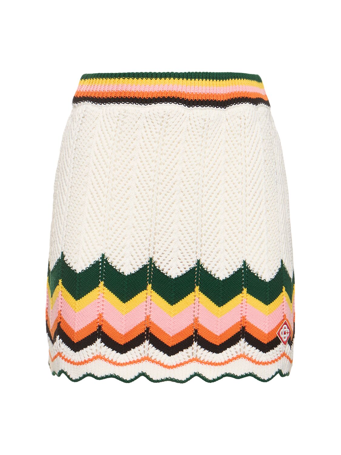 Shop Casablanca Chevron Lace Mini Skirt In White,multi