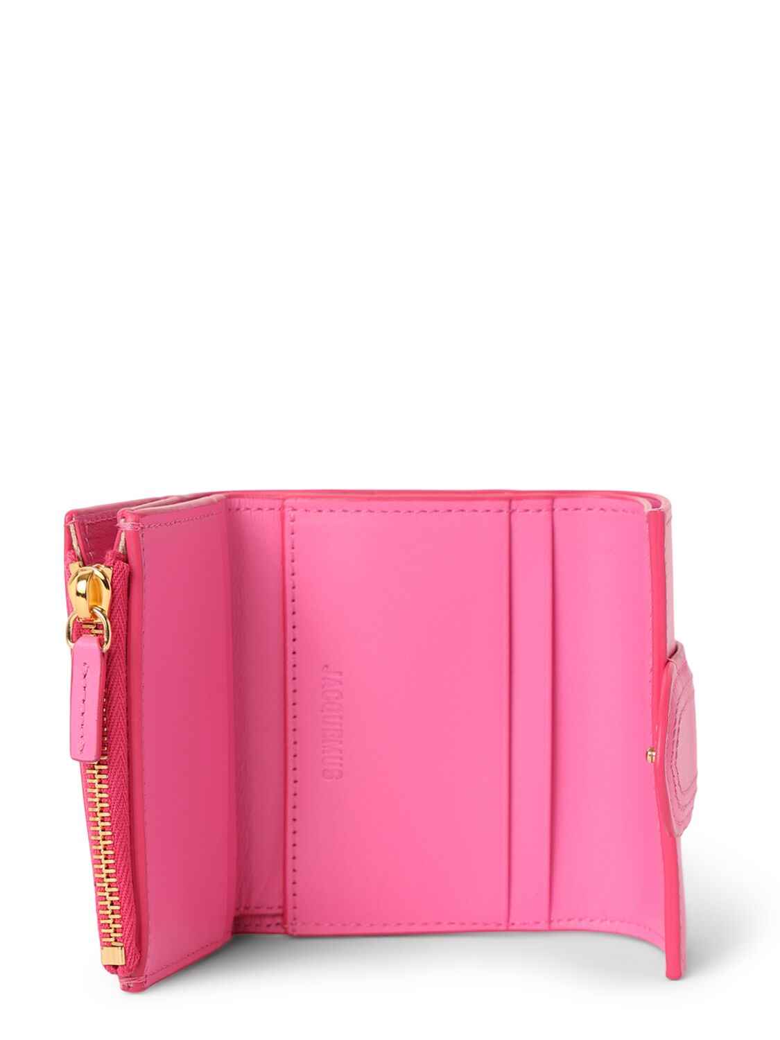 Shop Jacquemus Le Compact Bambino Smooth Leather Wallet In Neon Pink