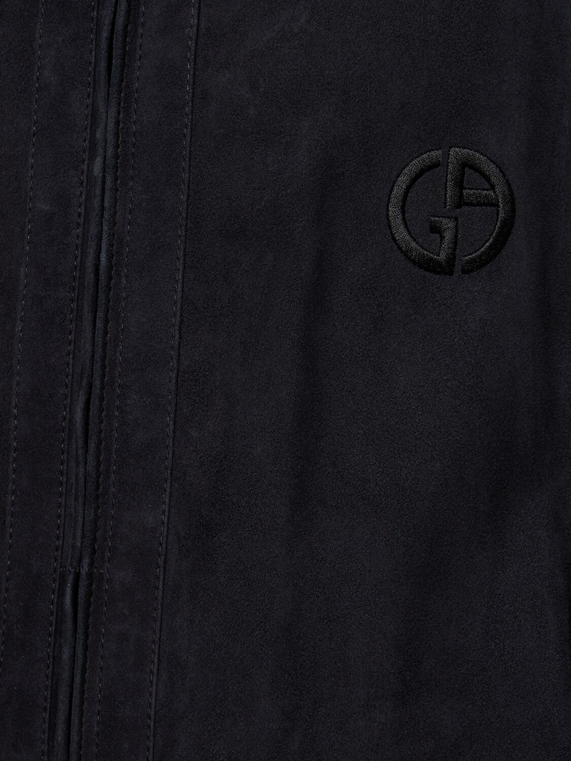 Shop Giorgio Armani Leather Zipped Jacket In Navy