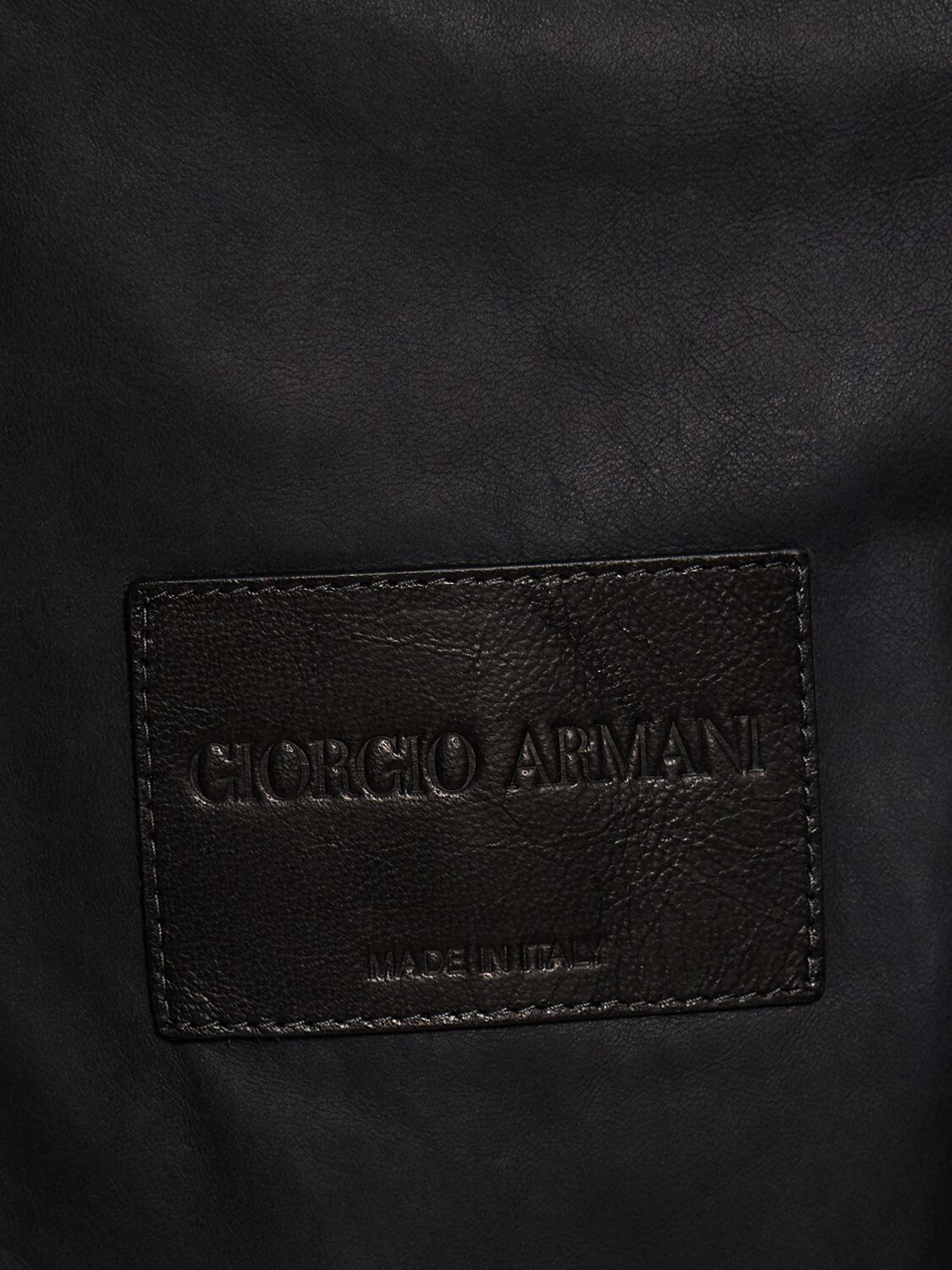 Shop Giorgio Armani Leather Zipped Jacket In Navy