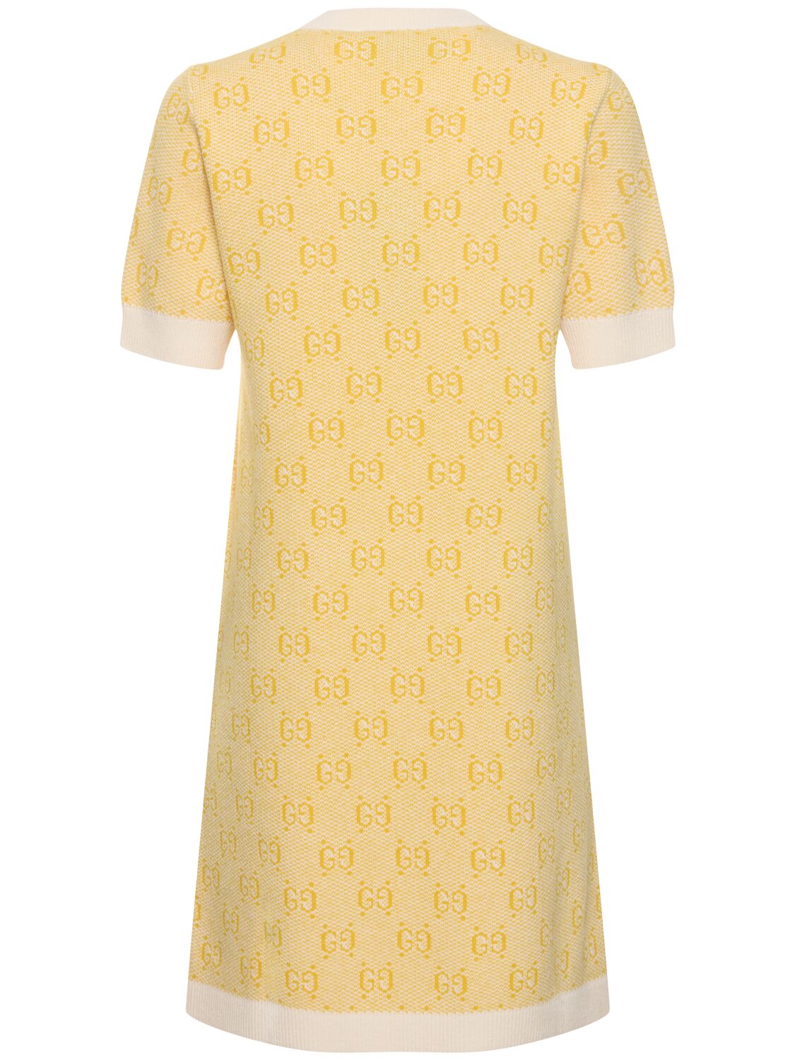 Shop Gucci Gg Wool Jacquard Dress In Yellow